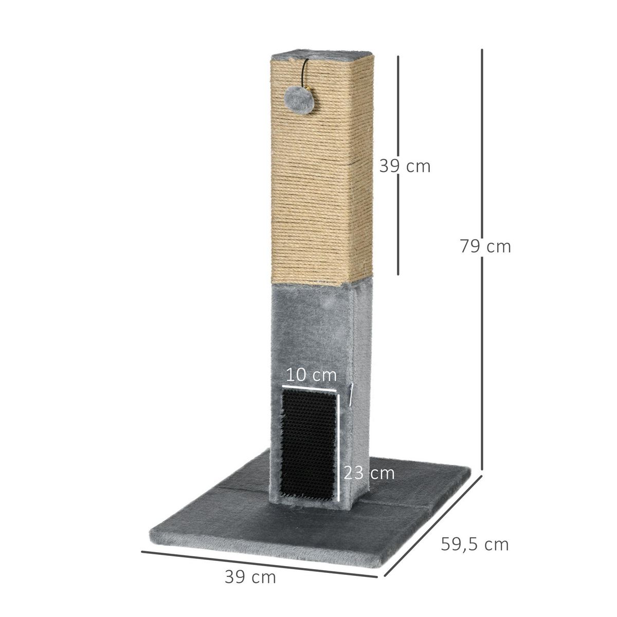 PAWHUT Griffoir chat H.79 cm - jeu boule suspendue et boule clochette, 2 bandes massantes - gris