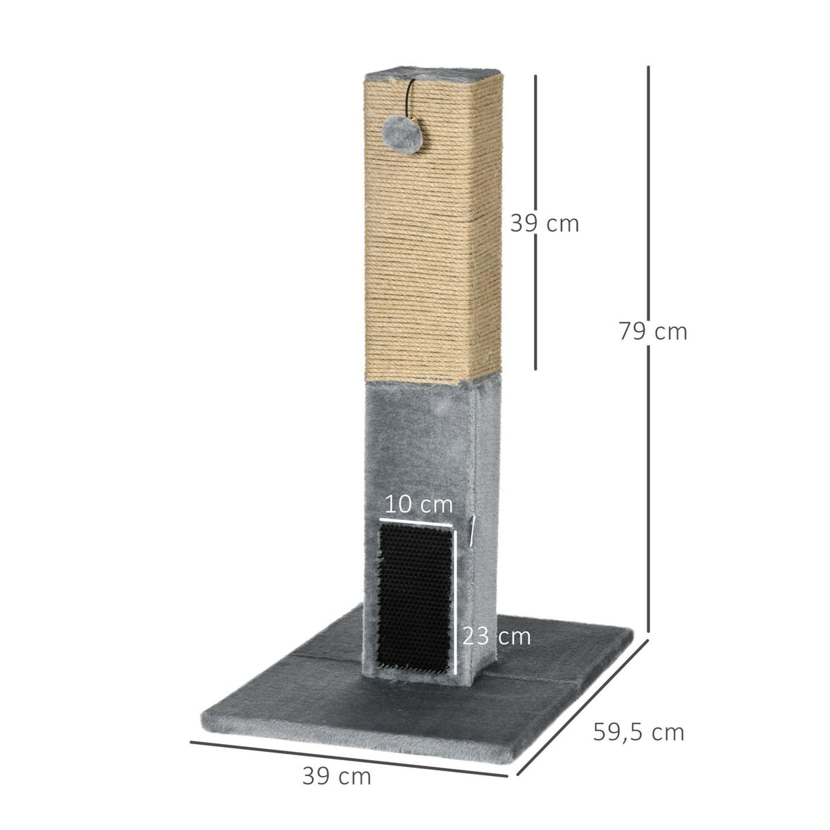 PAWHUT Griffoir chat H.79 cm - jeu boule suspendue et boule clochette, 2 bandes massantes - gris