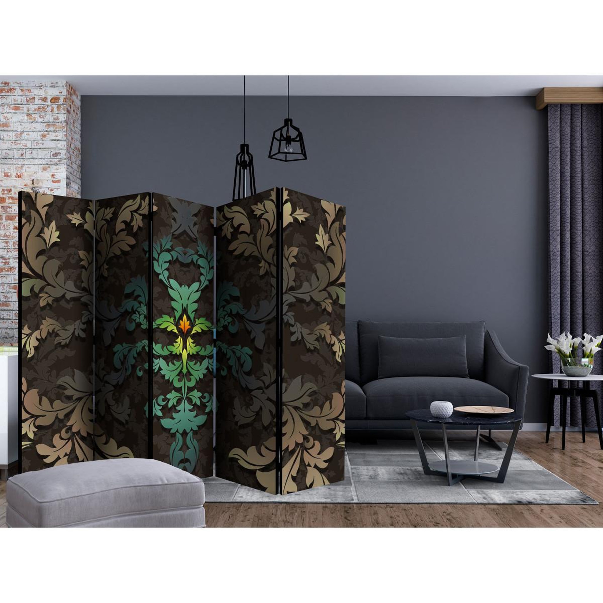 Voir la diapositive 2 : Paris Prix Paravent 5 volets  dancing leaves  172x225cm