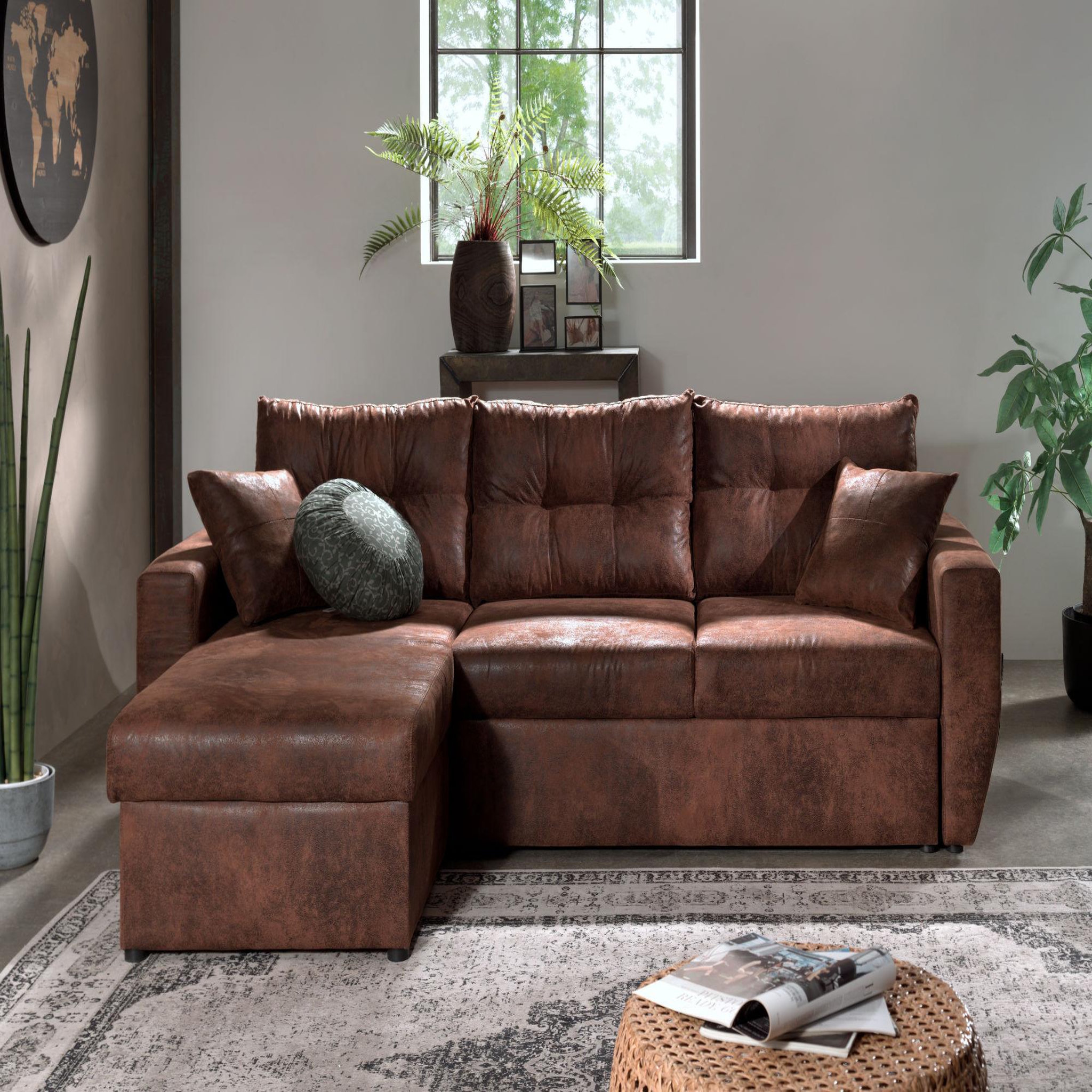 Voir la diapositive 2 : BEST MOBILIER Astoria - canapé d'angle réversible - convertible avec coffre - style industriel - 4 places