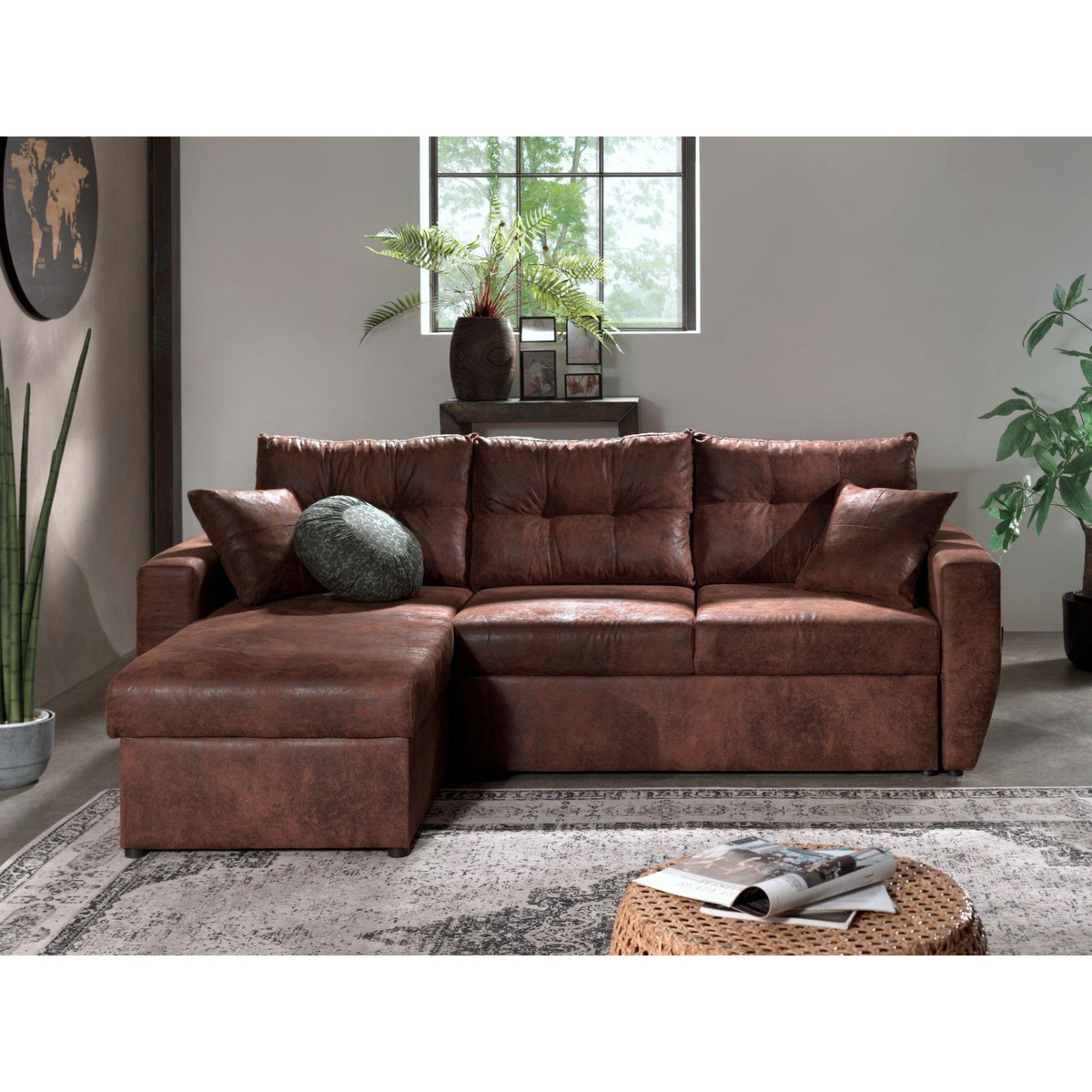 BEST MOBILIER Astoria - canapé d'angle réversible - convertible avec coffre - style industriel - 4 places