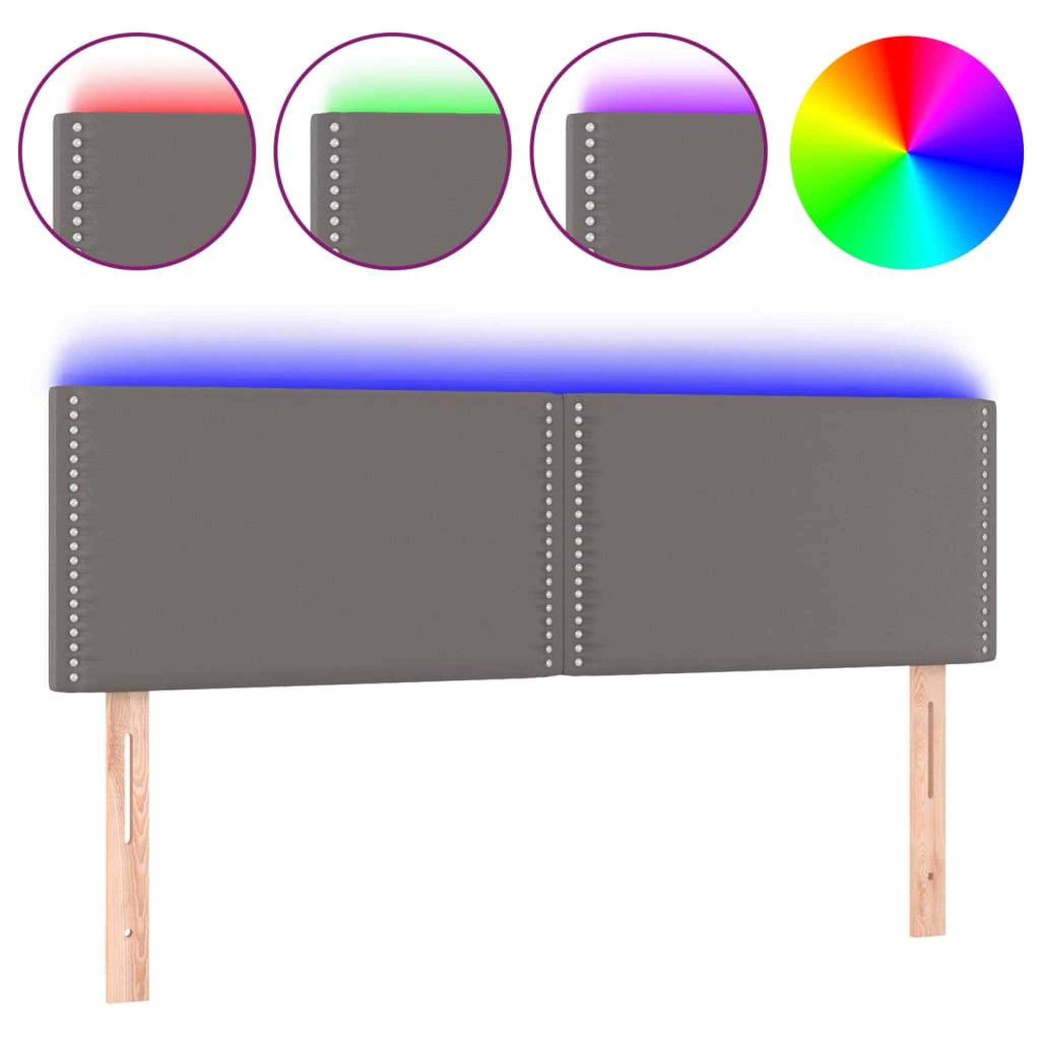 Voir la diapositive 2 : VIDAXL Tete de lit a LED Gris 144x5x78/88 cm Similicuir