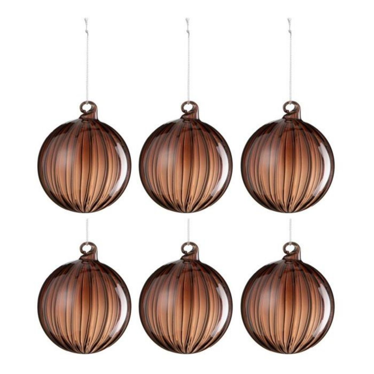 Paris Prix Lot de 6 Boules de Noël  Strie  8cm Marron Foncé