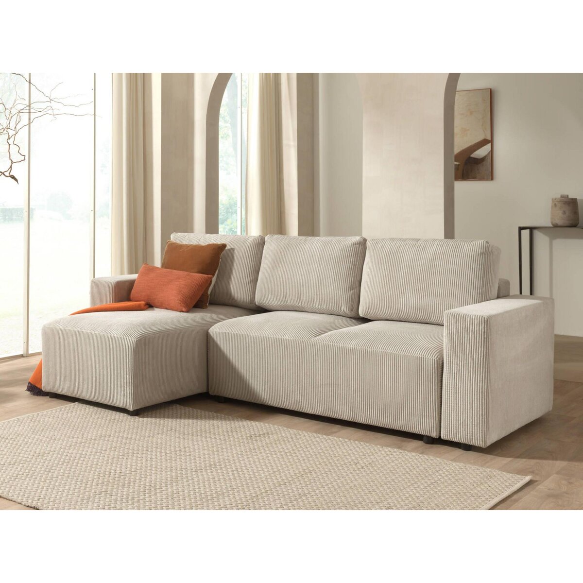 LISA DESIGN Livy - canapé d'angle convertible et coffre - réversible - en velours côtelé - 4 places