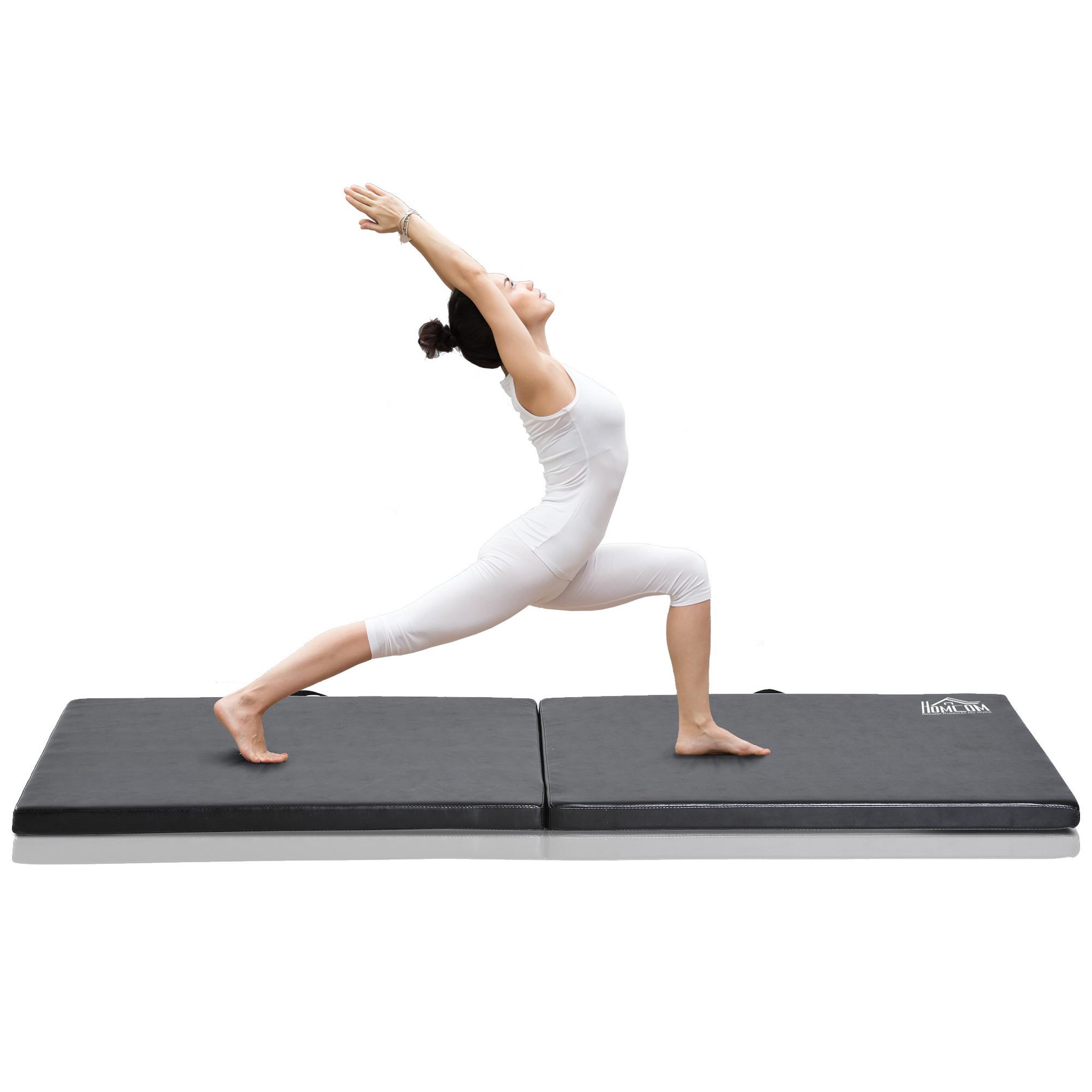 Voir la diapositive 2 : HOMCOM Tapis de gymnastique yoga pilates fitness pliable portable grand confort 180l x 60l x 5h cm revêtement synthétique noir