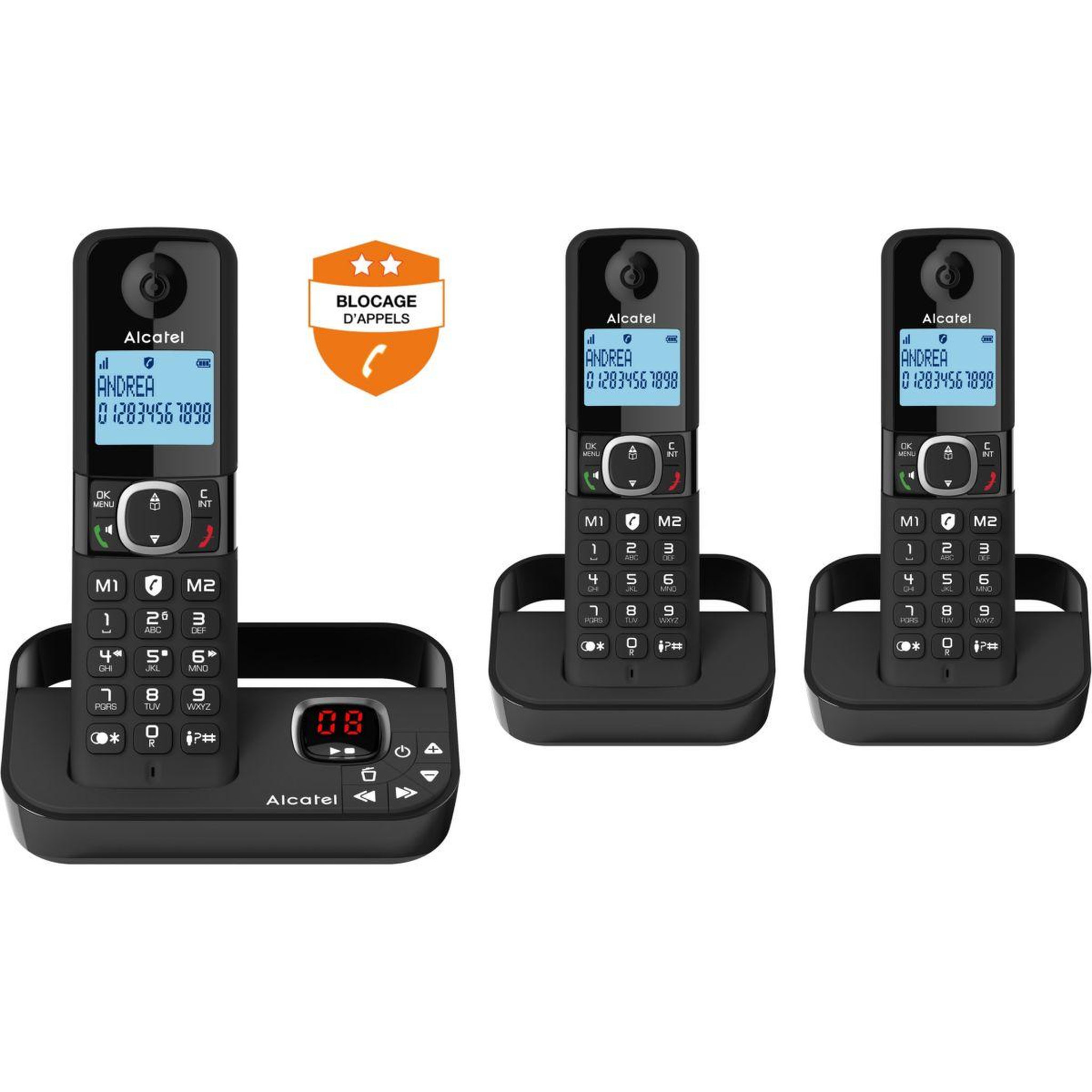 Voir la diapositive 2 : Alcatel Téléphone sans fil F860 Voice Trio Noir
