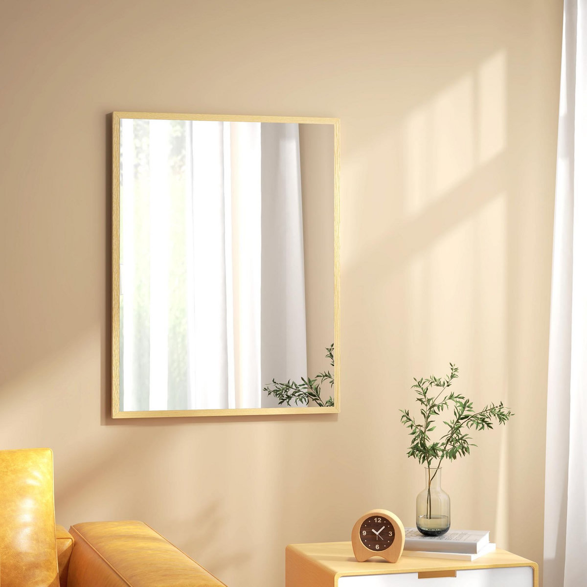 HOMCOM Miroir mural rectangulaire dim. 70L x 90H cm cadre MDF aspect bois clair