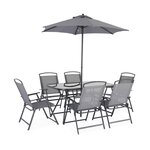 SWEEEK Table de jardin avec 6 fauteuils pliants gris et un parasol 2m. anthracite. structure acier avec revêtement anti rouille