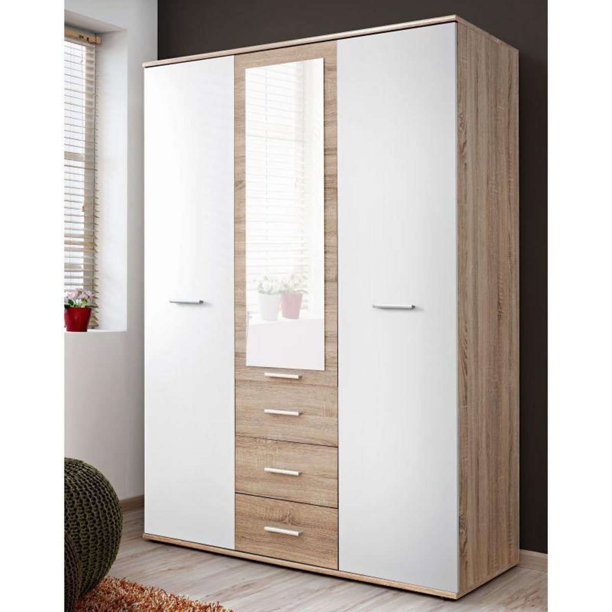 Paris Prix Armoire 3 Portes  Dino  191cm Chêne & Blanc