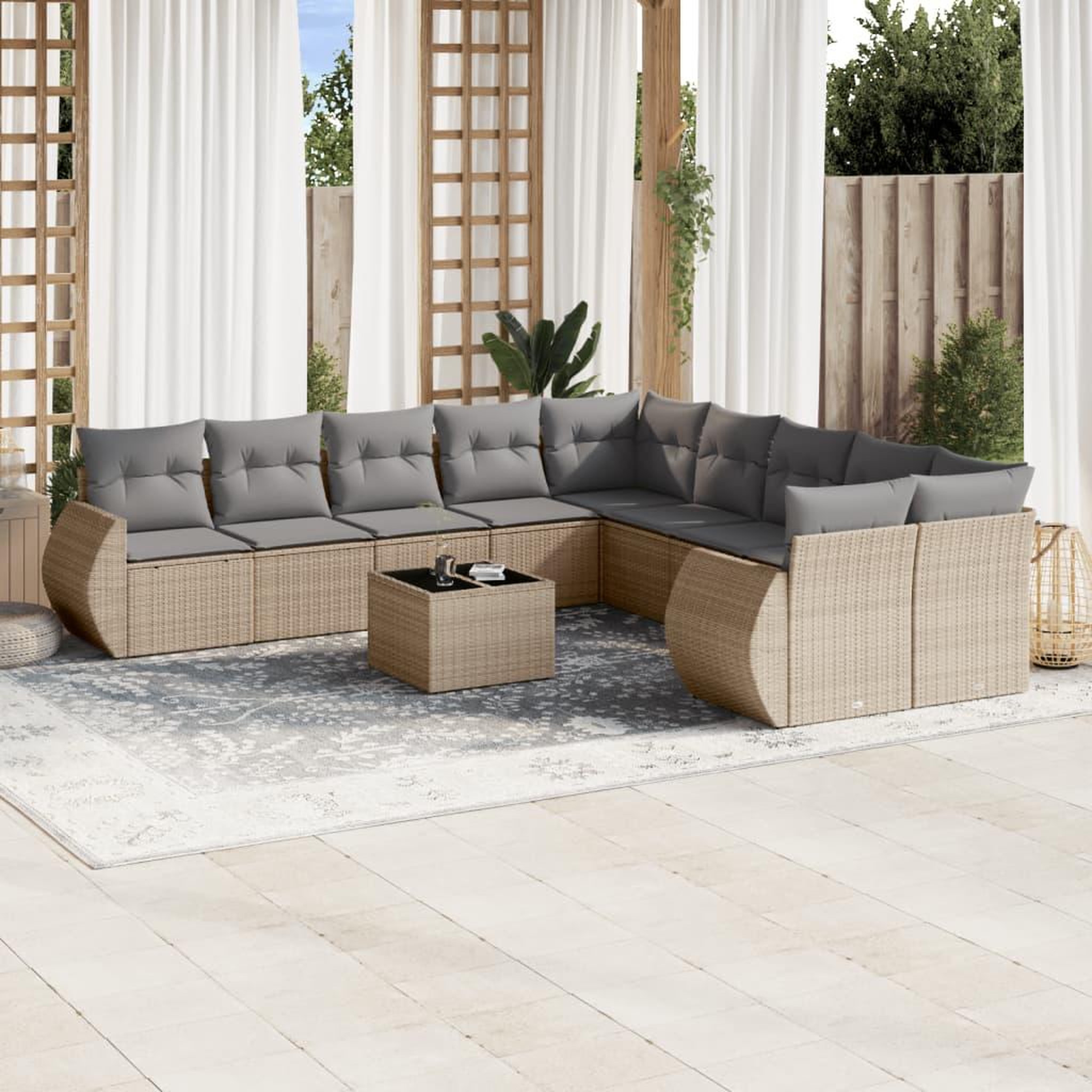 VIDAXL Salon de jardin 11 pcs avec coussins beige resine tressee