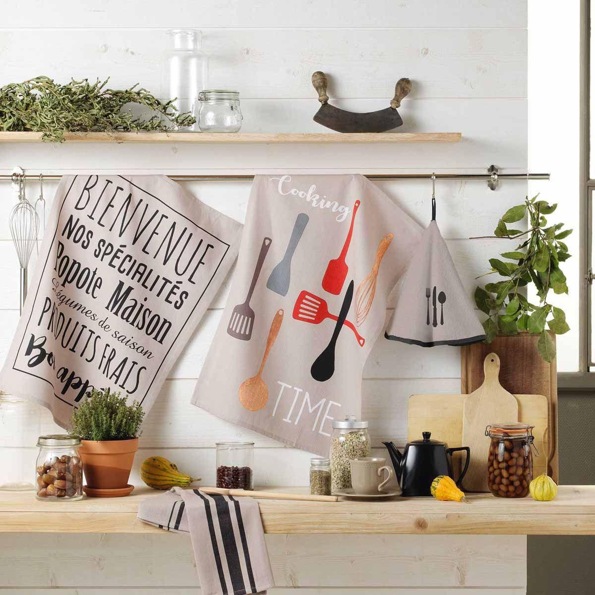 Voir la diapositive 3 : Douceur d'Intérieur Torchon en coton tissé  comptoir  50x70cm lin