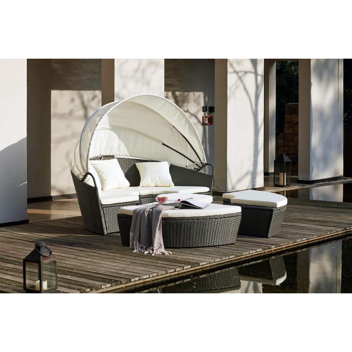 CONCEPT USINE Salon de jardin 4-6 pers en résine tressée gris CIRCA