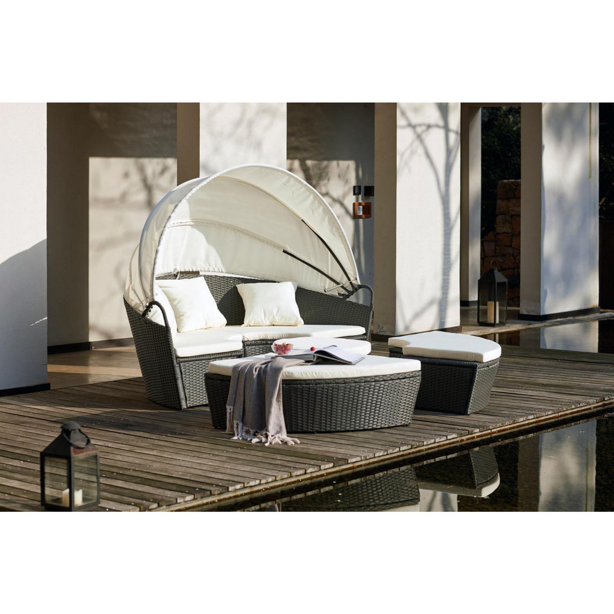 CONCEPT USINE Salon de jardin 4-6 pers en résine tressée gris CIRCA