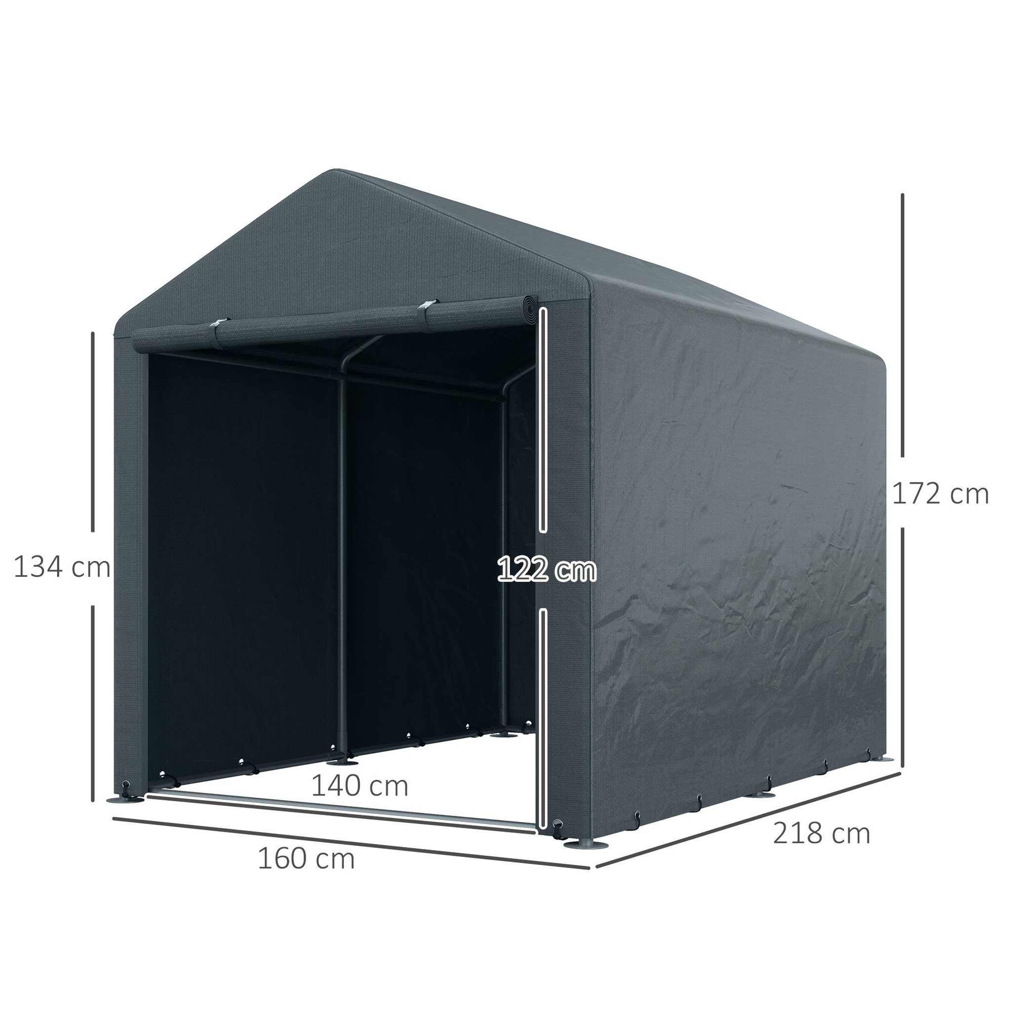 Voir la diapositive 3 : OUTSUNNY Abri de jardin tente de stockage portable abri de vélo garage pour extérieur avec cadre en acier galvanisé et grande porte, 1,6 x 2,2 m gris foncé