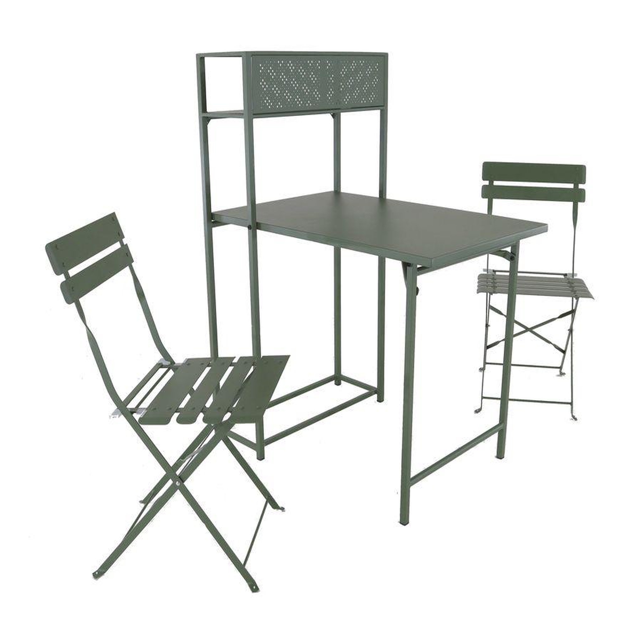 Proloisirs Set table avec 2 chaises pliantes Balcon en acier - vert