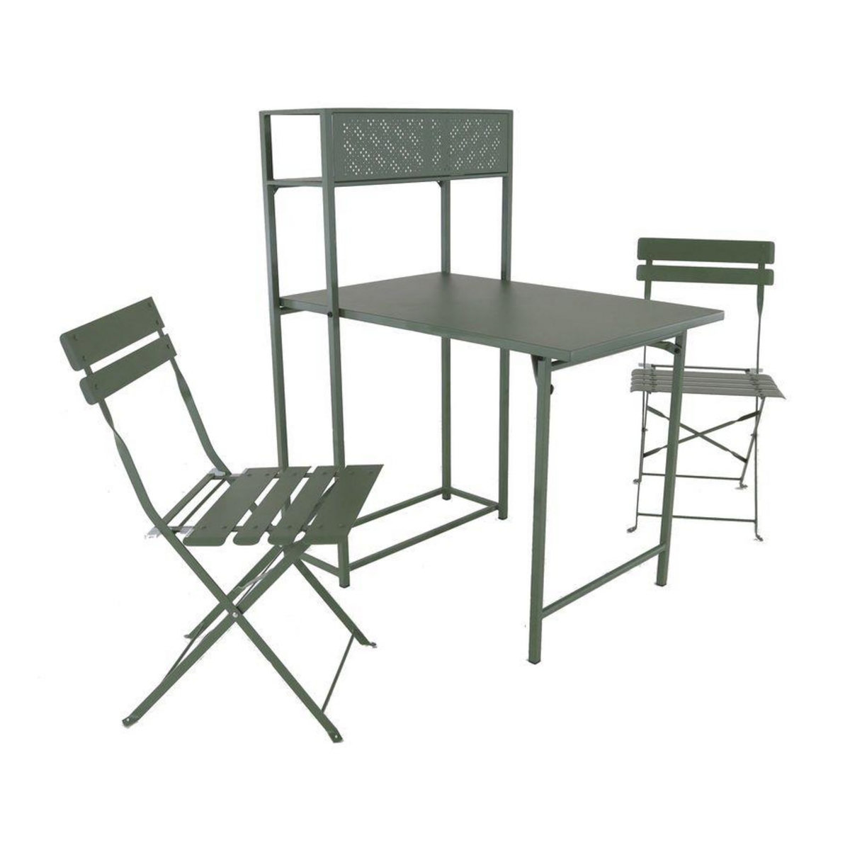 Proloisirs Set table avec 2 chaises pliantes Balcon en acier - vert