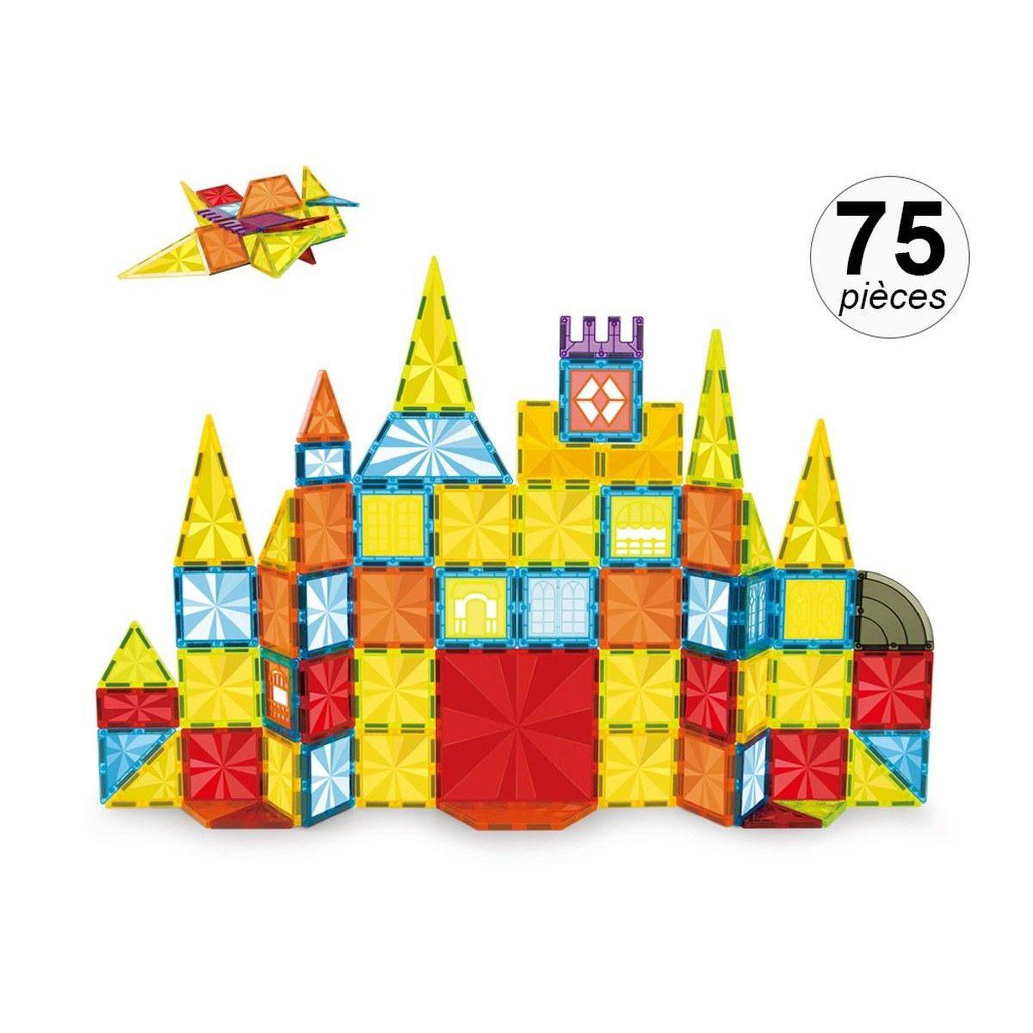1001JOUETS Jeu de construction magnétique - 75 pièces -Tuiles colorées - Matériaux ultra résistants - L