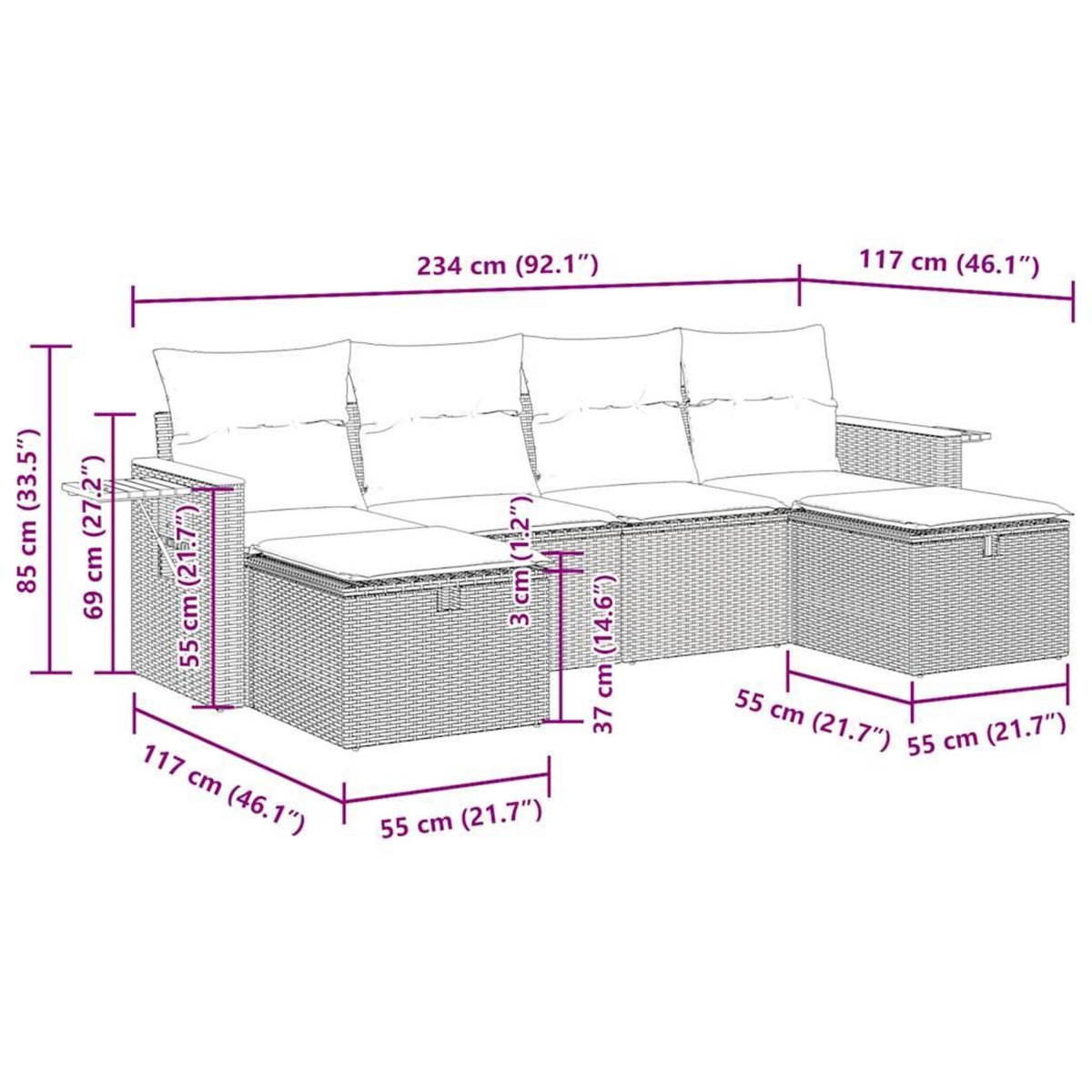 VIDAXL Salon de jardin avec coussins 6 pcs beige resine tressee