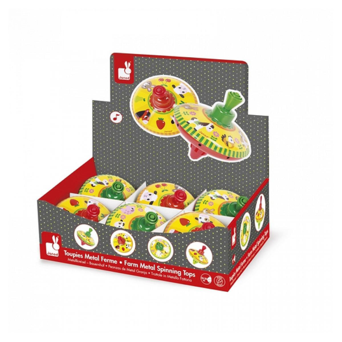 Juratoys-Janod JANOD Toupie en Métal animaux de la Ferme