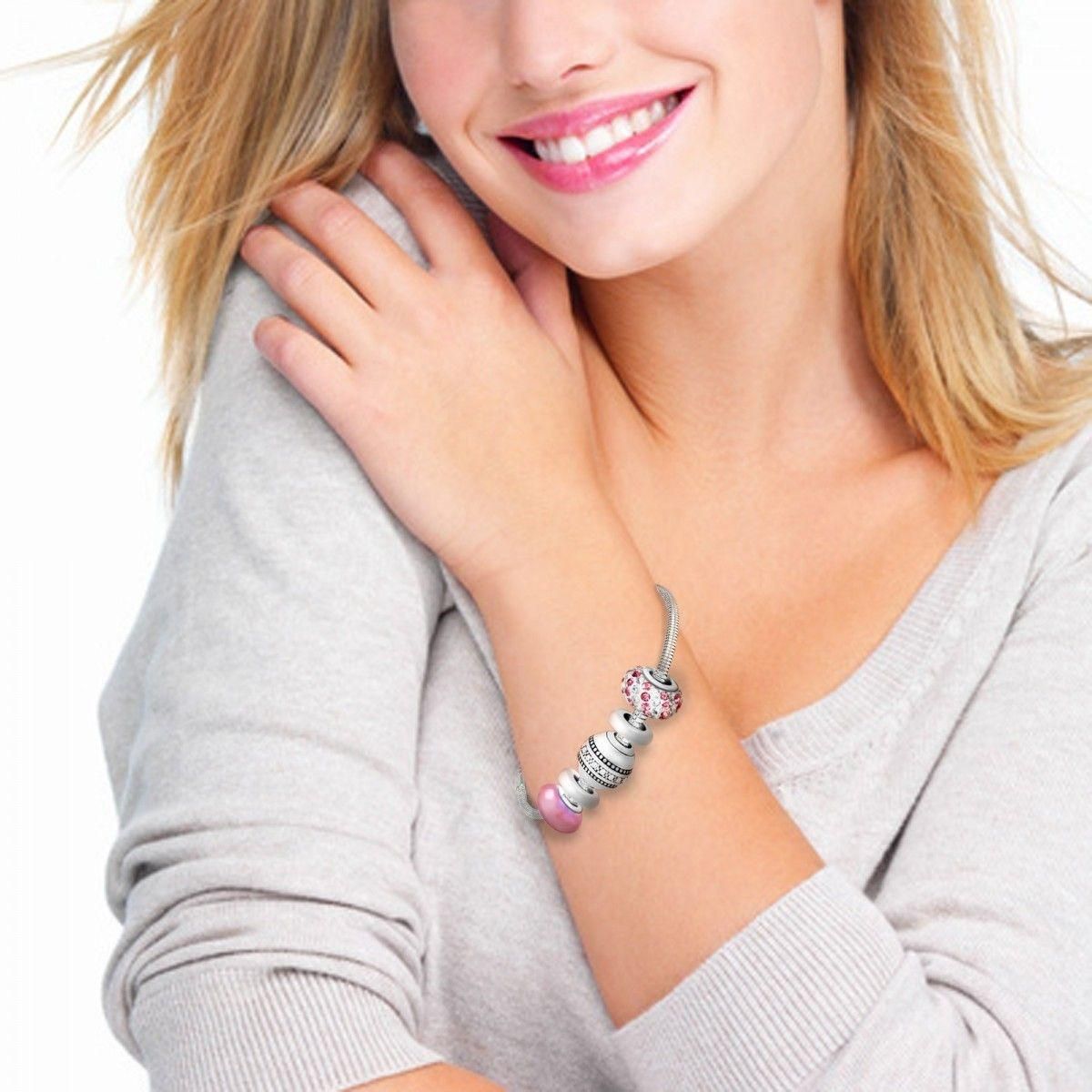 SC CRYSTAL Bracelet de charms perles roses et acier SC Crystal