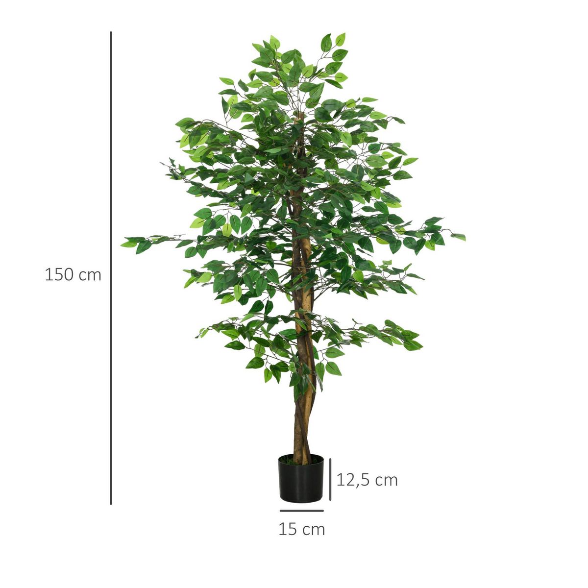 HOMCOM Arbre artificiel plante artificiel ficus hauteur 1,5 m tronc branches liane lichen feuilles grand réalisme pot inclus