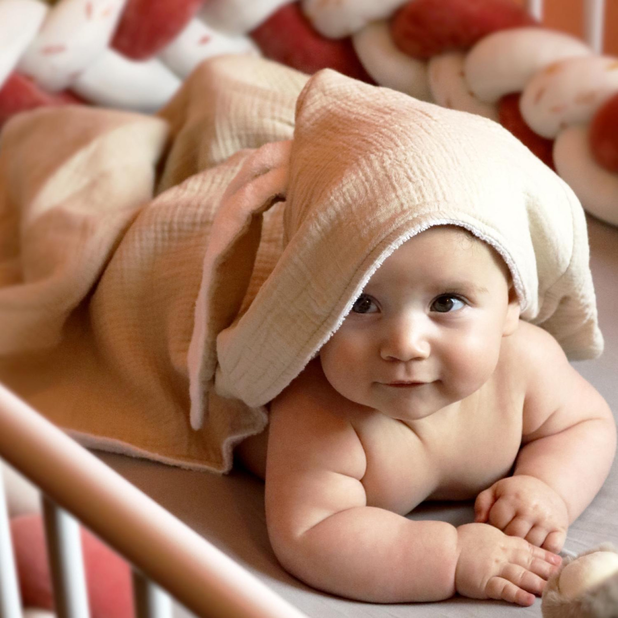 Voir la diapositive 4 : Monsieur Bébé Cape, sortie de bain pour bébé intérieur 100 % coton - 100 x 100 cm - Lapin - Beige