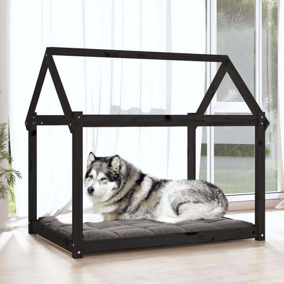 VIDAXL Lit pour chien Noir 111x80x100 cm Bois de pin solide