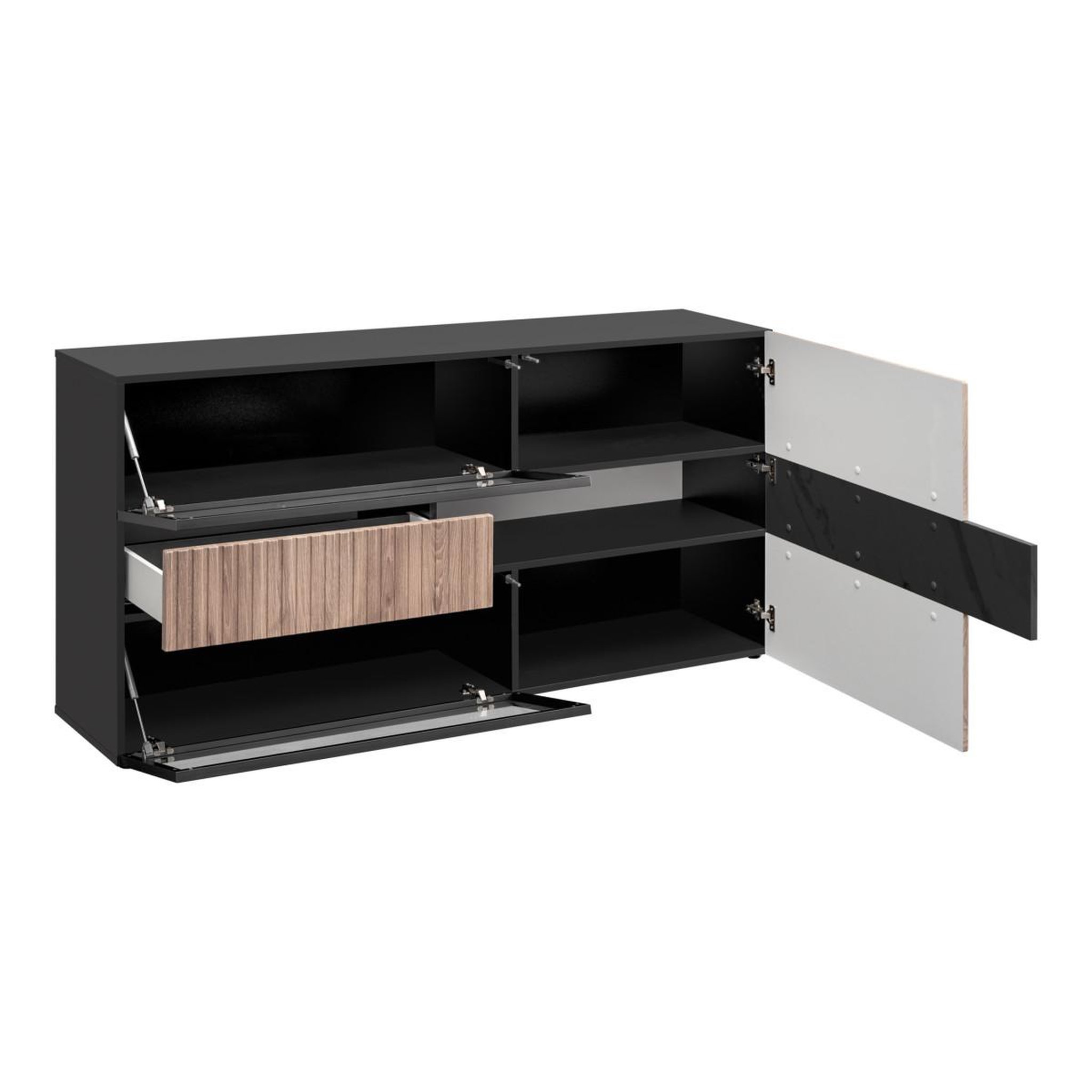 Voir la diapositive 2 : Paris Prix Buffet 3 portes & 1 tiroir  cannes  160cm noir & naturel