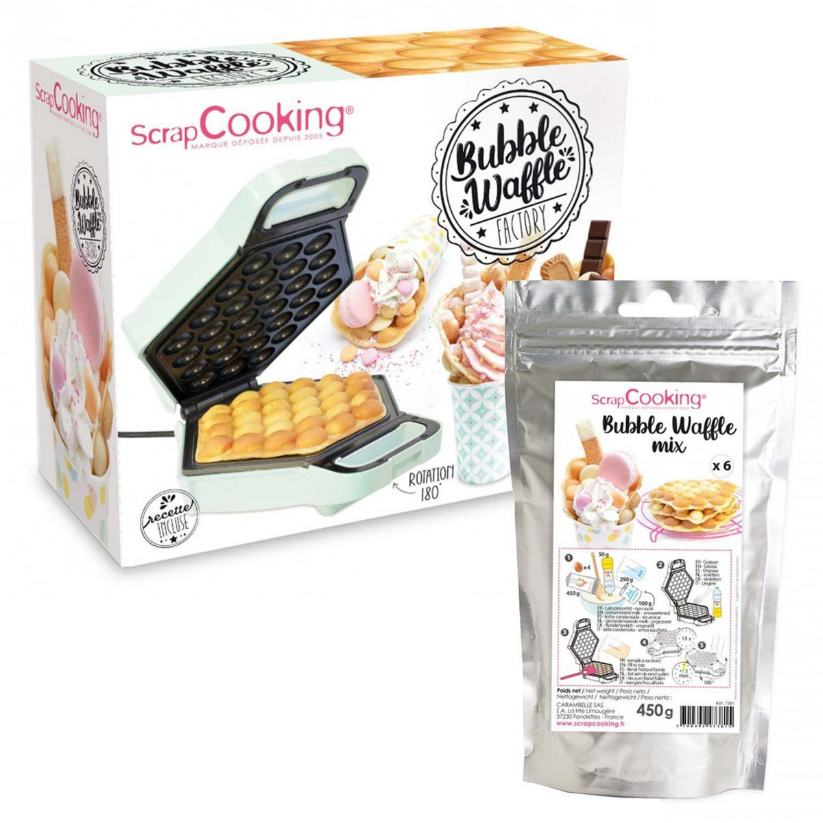 SCRAPCOOKING Machine à Bubble Waffle et préparation pour gaufres 450 g