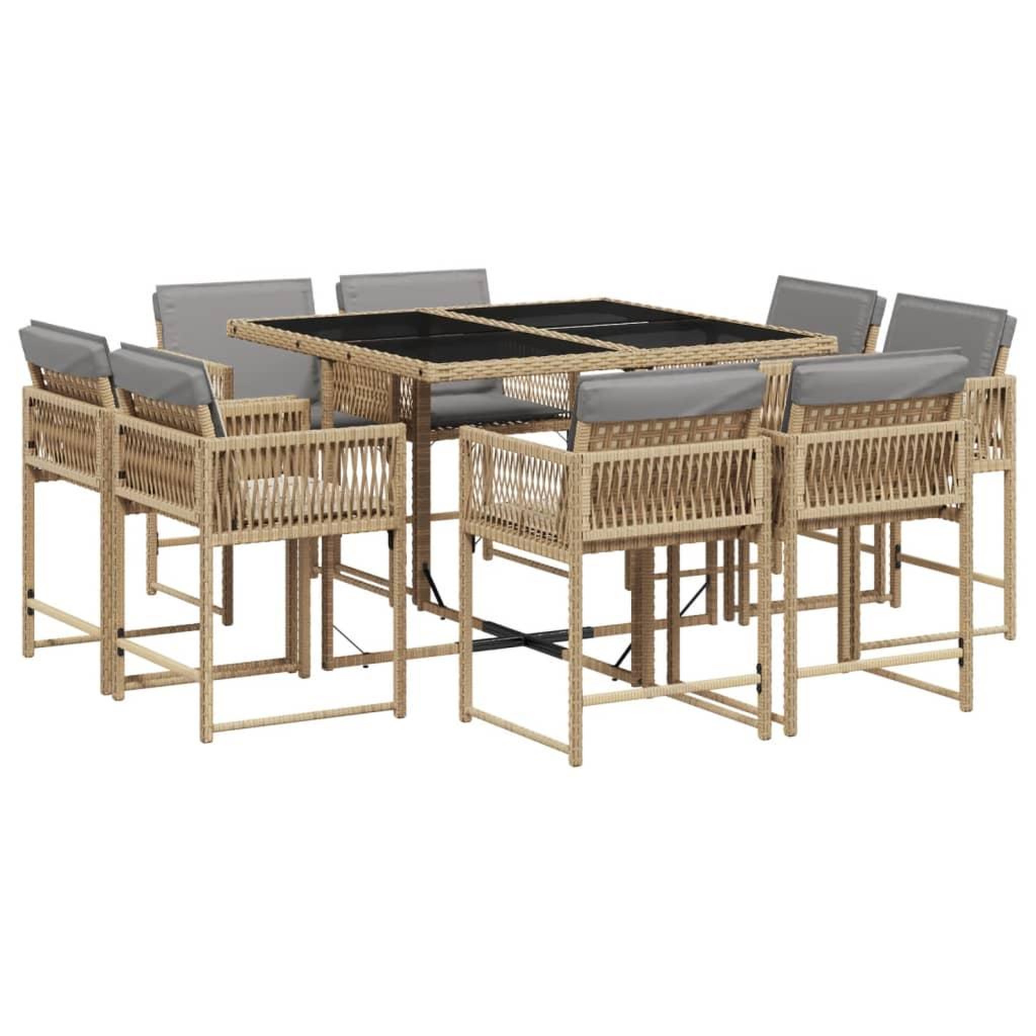 Voir la diapositive 2 : VIDAXL Ensemble a manger de jardin et coussins 9 pcs melange beige