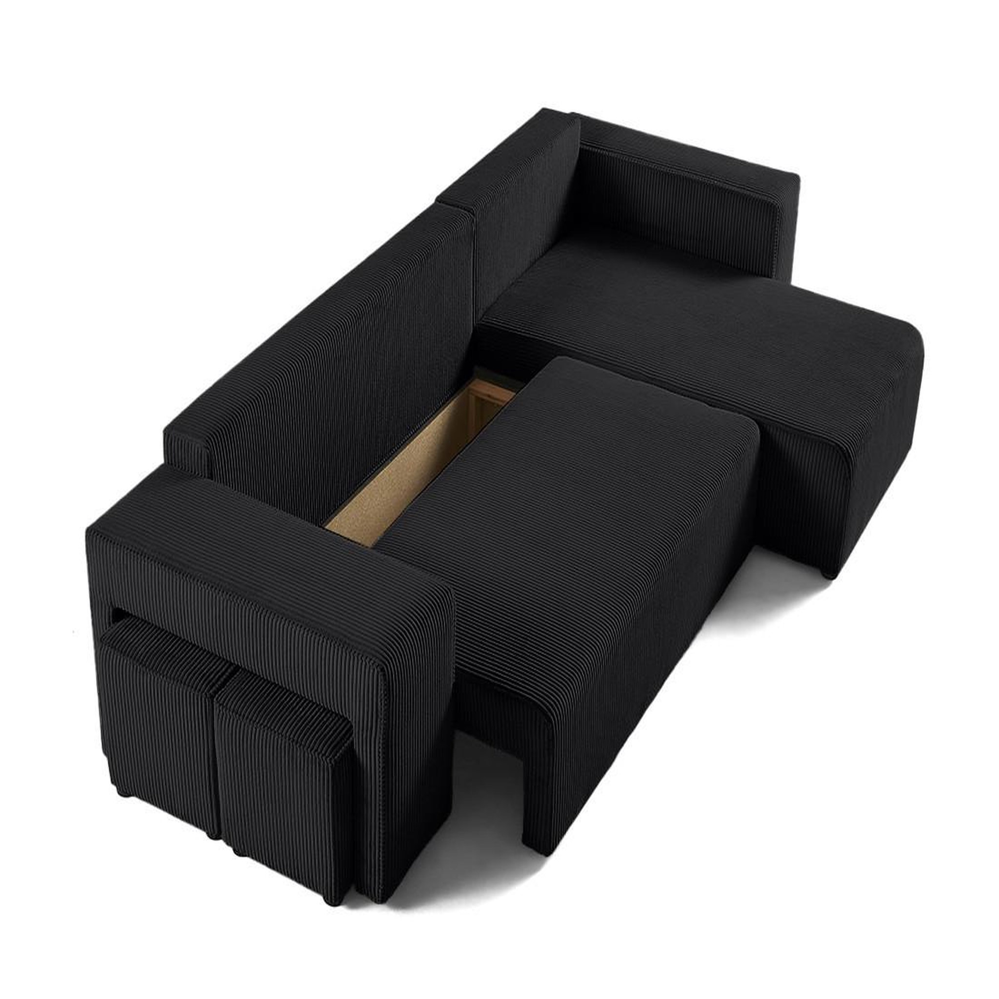 Voir la diapositive 3 : BEST MOBILIER Topaze - canapé d'angle réversible 4 places - convertible avec coffre, tablette et poufs - en velours côtelé