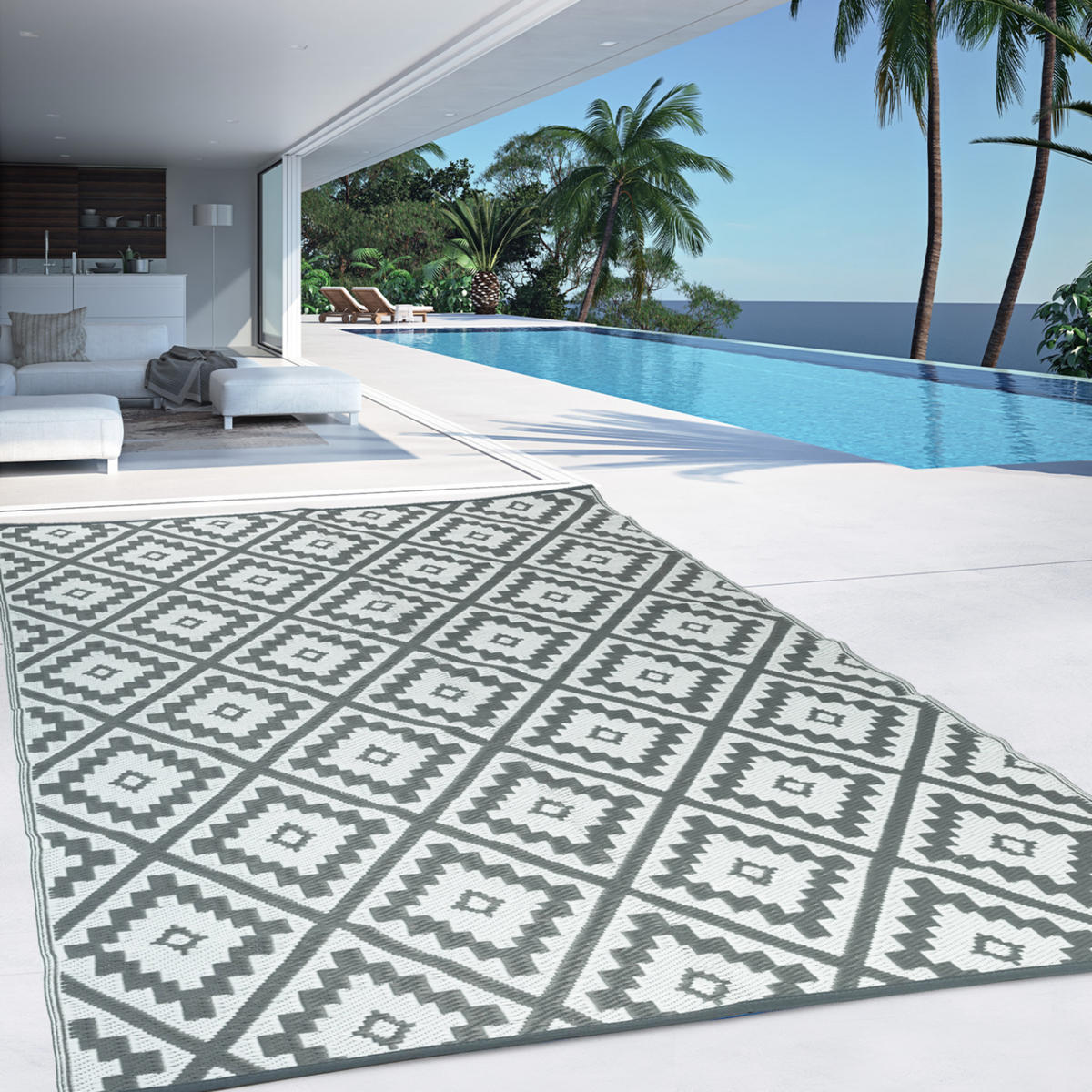 ID MARKET Tapis extérieur BAHAMAS gris 160 x 260 CM