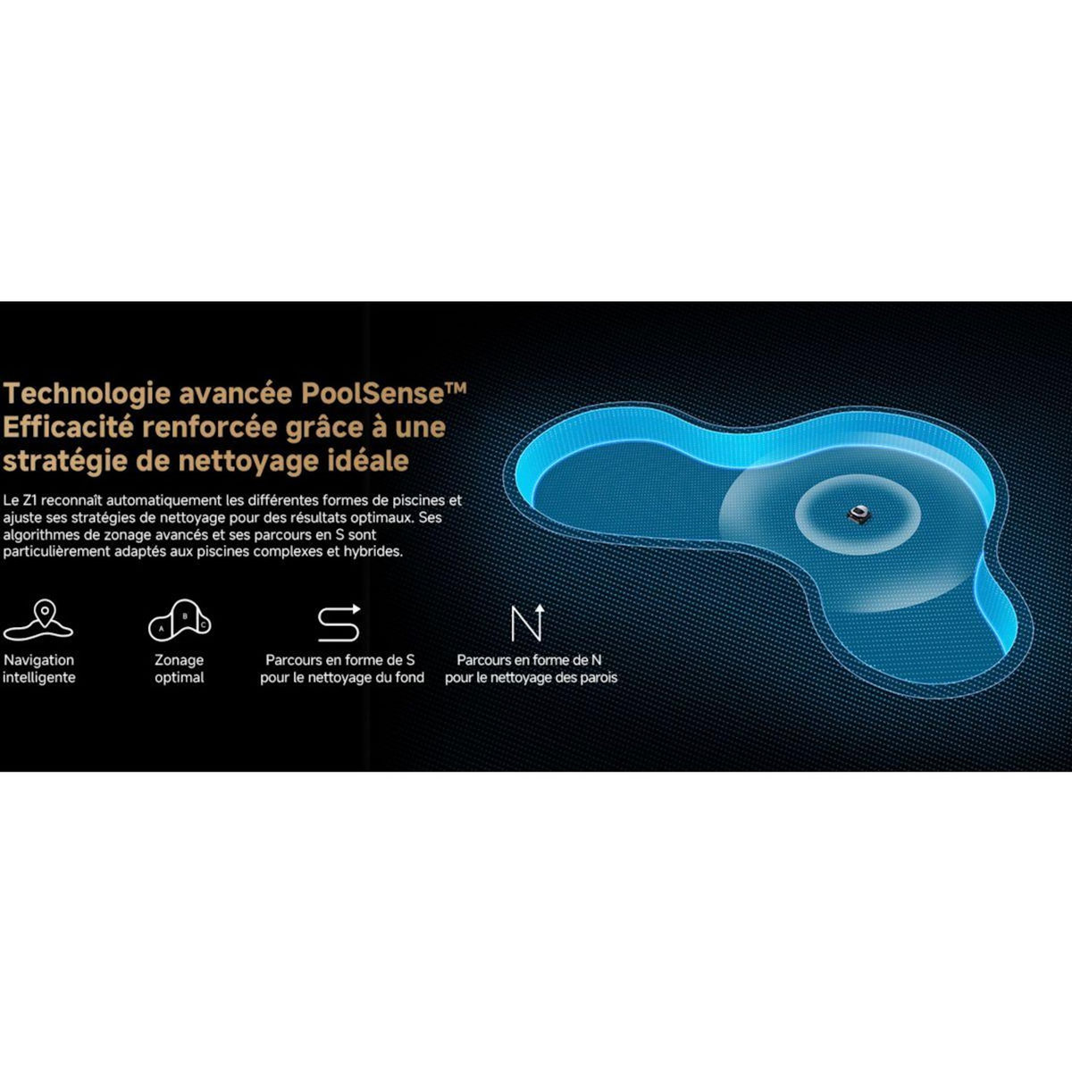 DREAME Robot piscine Z1 sans fil - fond, parois, ligne d'eau - aspiration 30m³/h