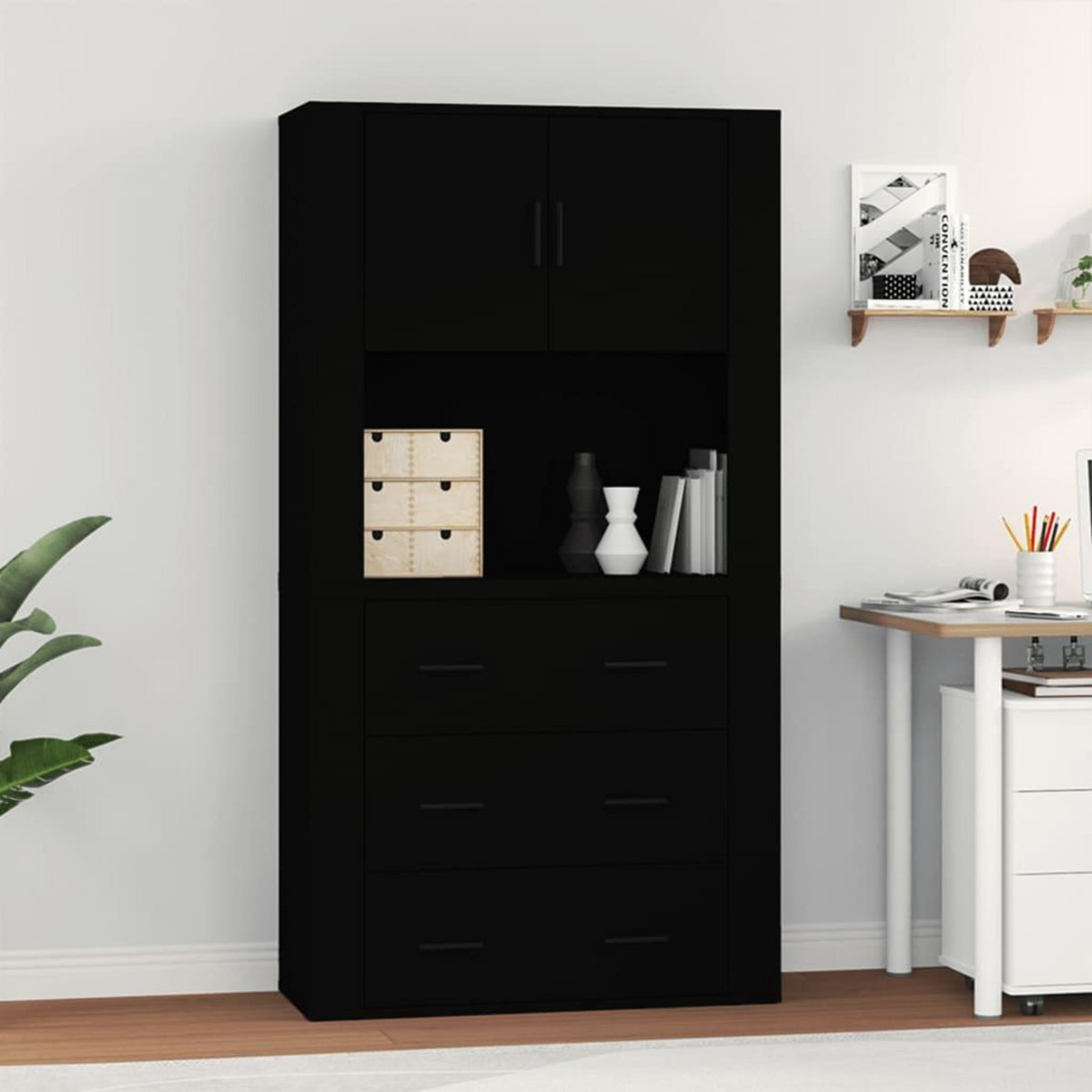 VIDAXL Buffet haut Noir Bois d'ingenierie