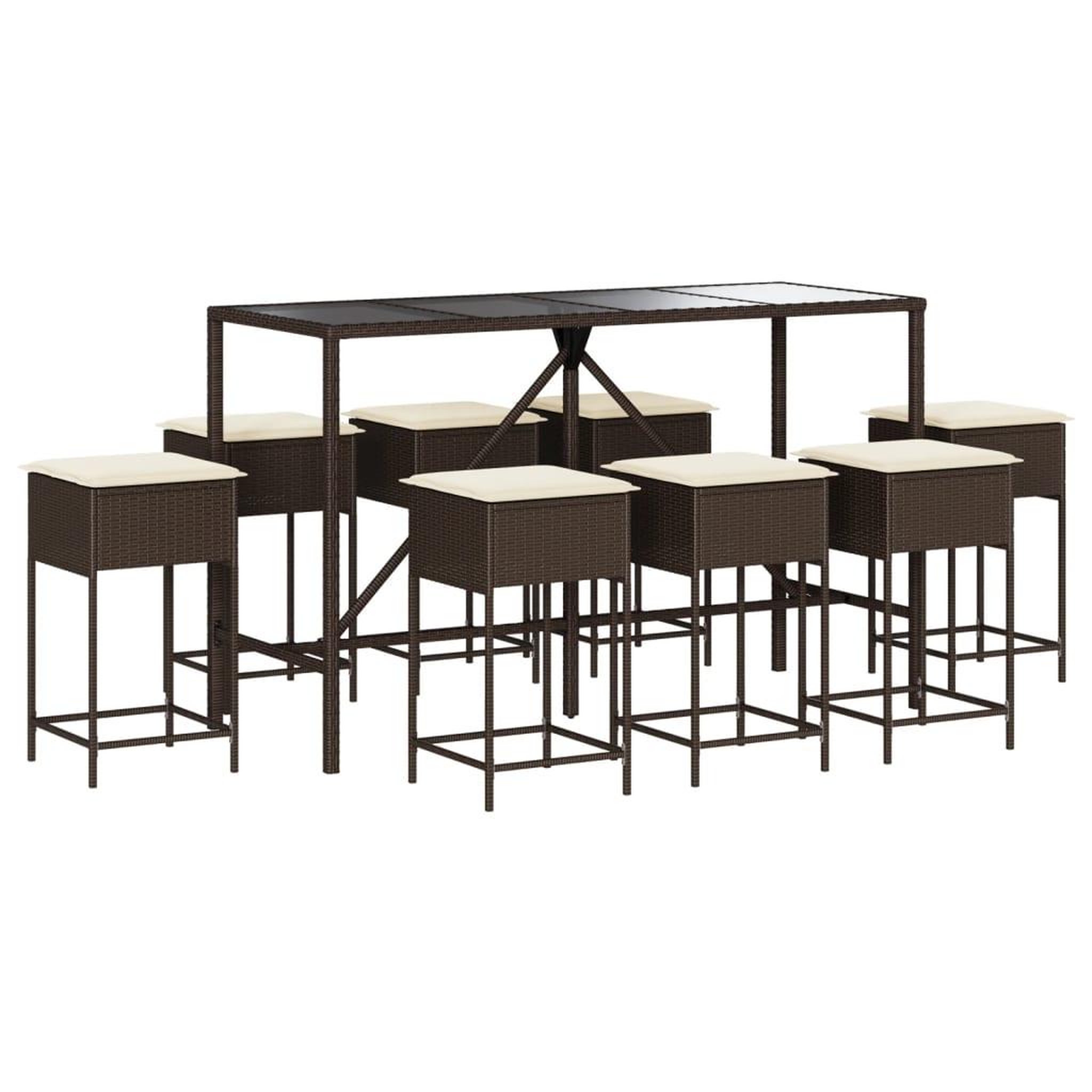 Voir la diapositive 2 : VIDAXL Ensemble de bar de jardin 9 pcs avec coussins marron poly rotin
