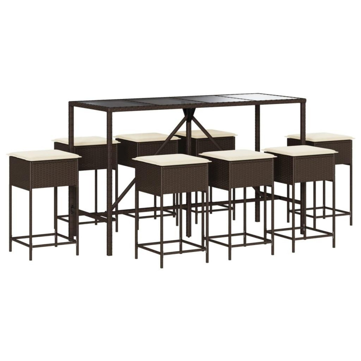 VIDAXL Ensemble de bar de jardin 9 pcs avec coussins marron poly rotin