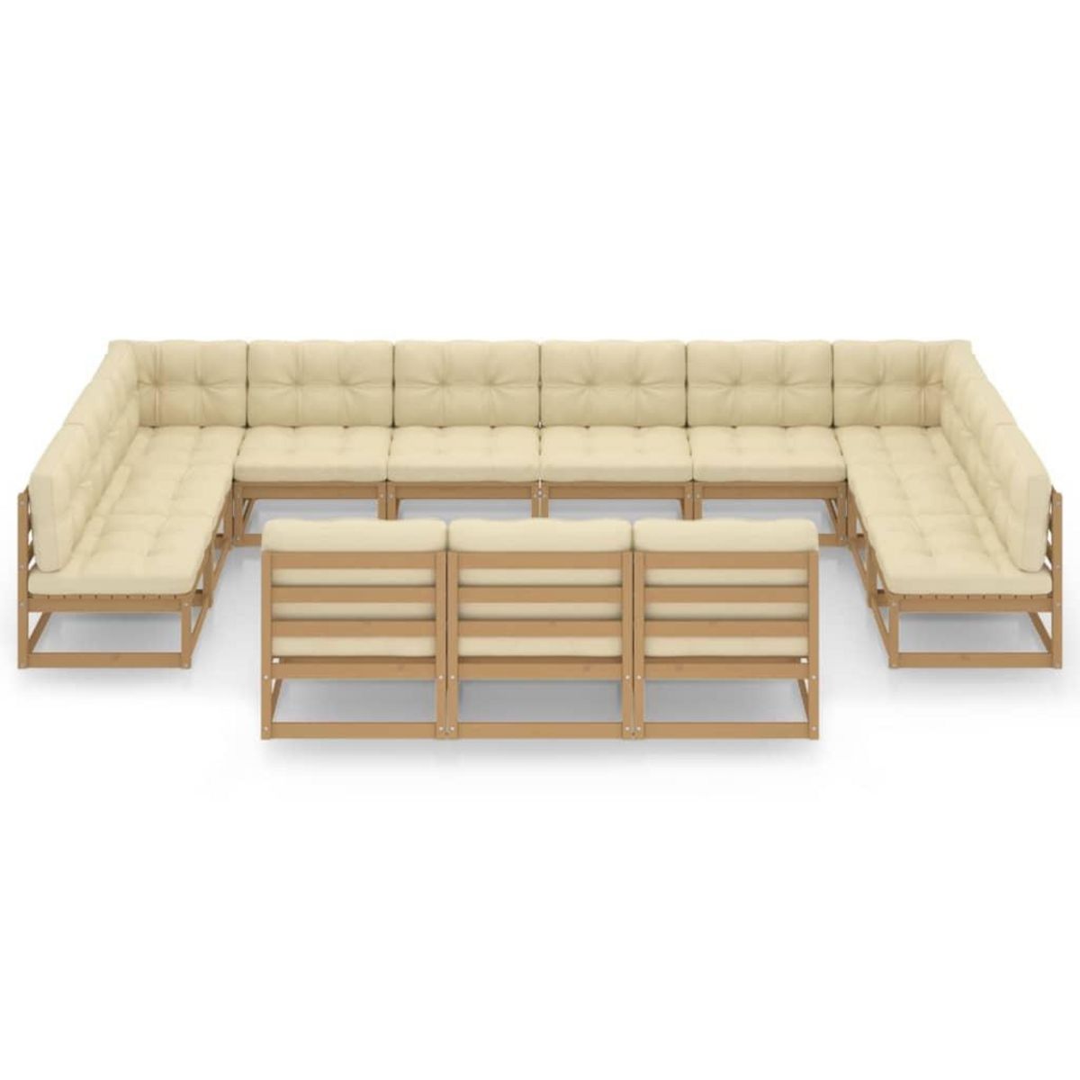 VIDAXL Salon de jardin 13 pcs avec coussins Marron miel Bois de pin