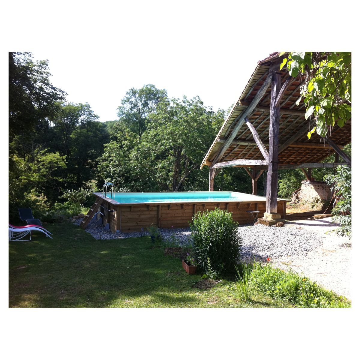 UBBINK Piscine hors sol bois rectangulaire - 500x800x140cm -  Liner Beige -LINEA