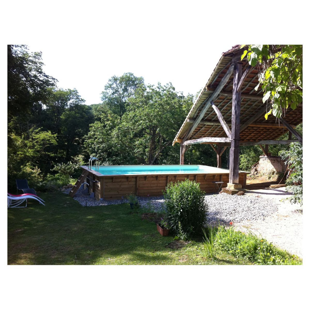 UBBINK Piscine hors sol bois rectangulaire - 500x800x140cm -  Liner Beige -LINEA