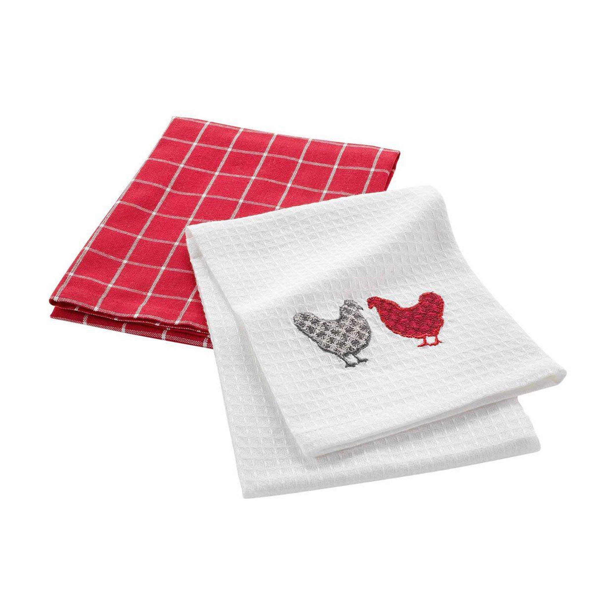 Douceur d'Intérieur Lot de 2 torchons  suzette  50x70cm rouge & blanc