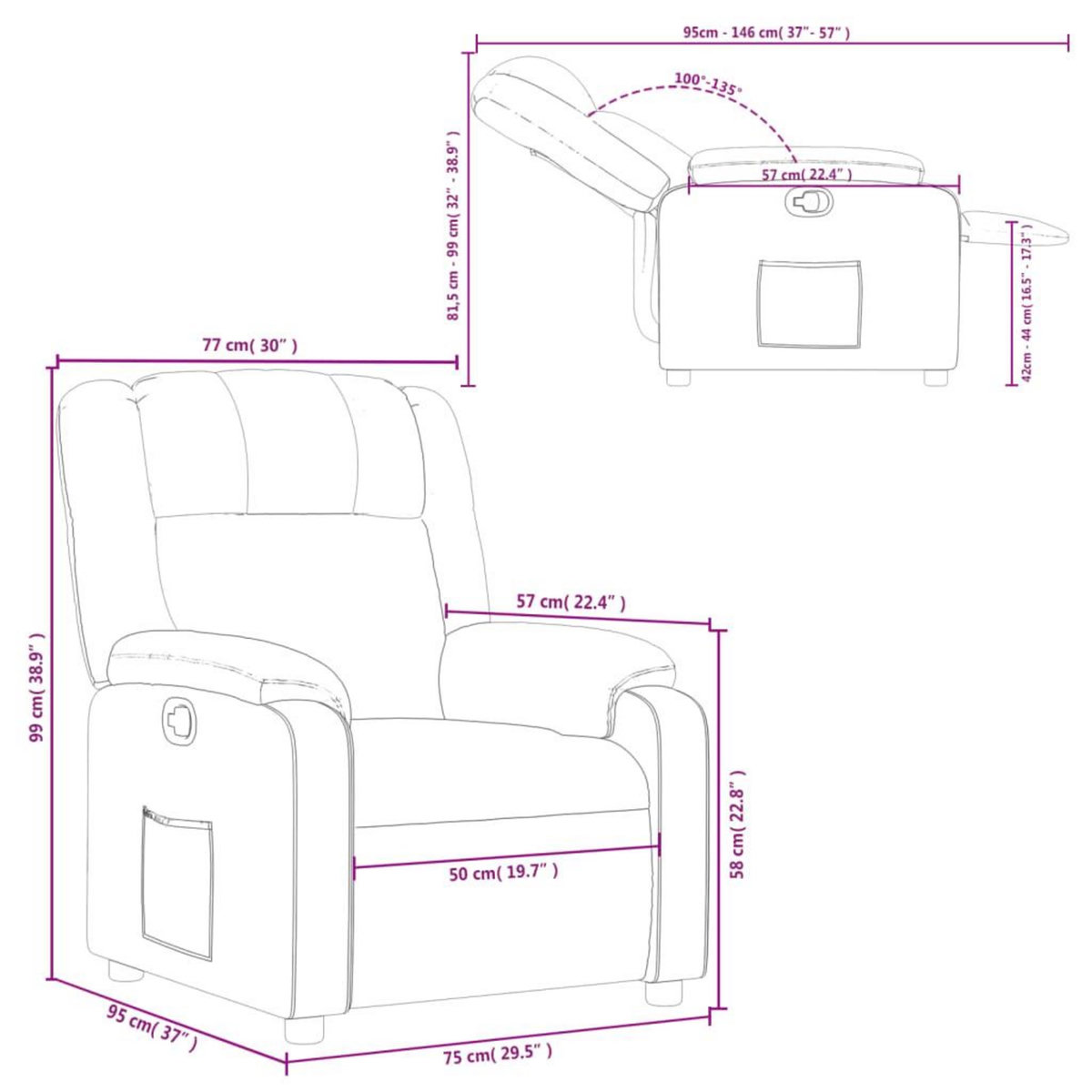 VIDAXL Fauteuil inclinable Creme Tissu