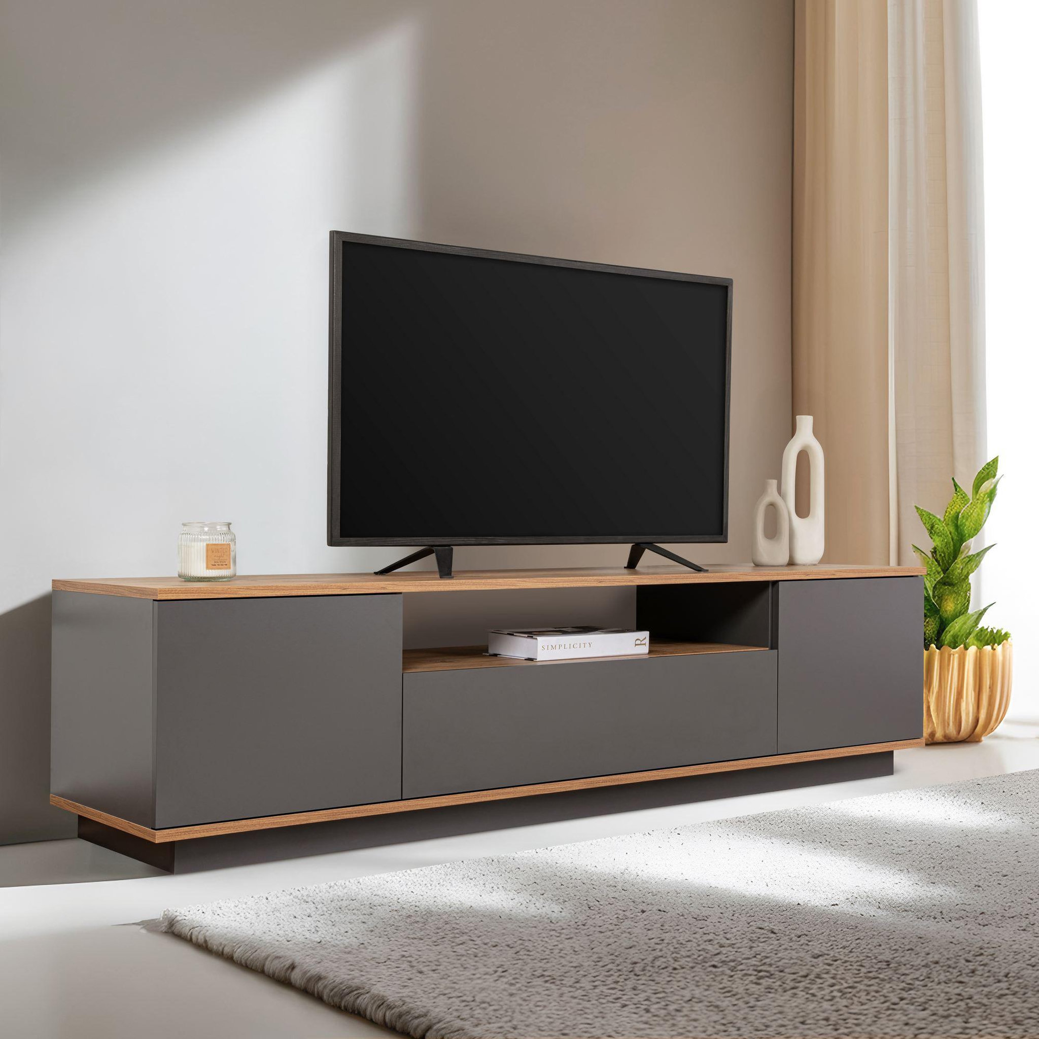 Voir la diapositive 2 : Habitat et Jardin Meuble tv en bois  veramont  - 180 x 44 x 44 cm - gris anthracite