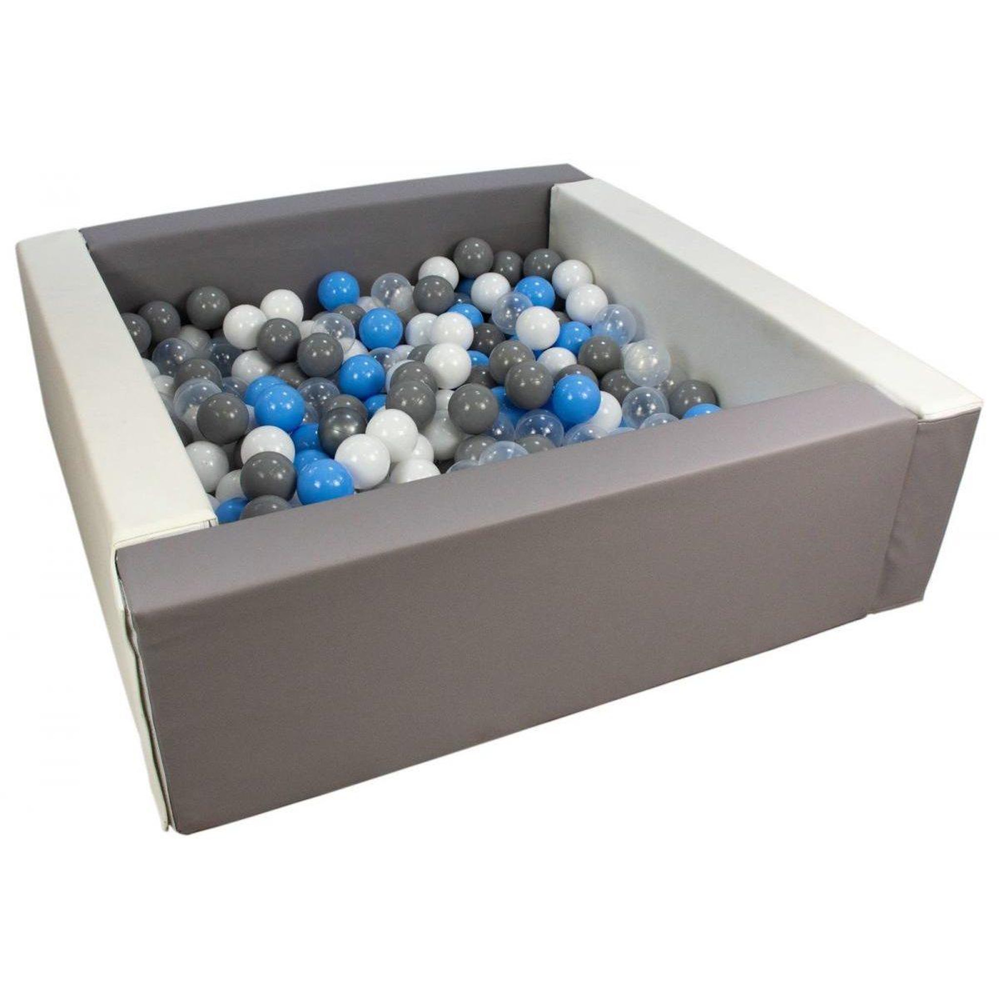 VELINDA Piscine à balles carrée avec 300 balles - blanc, gris/blanc, transparent, bleu clair, gris