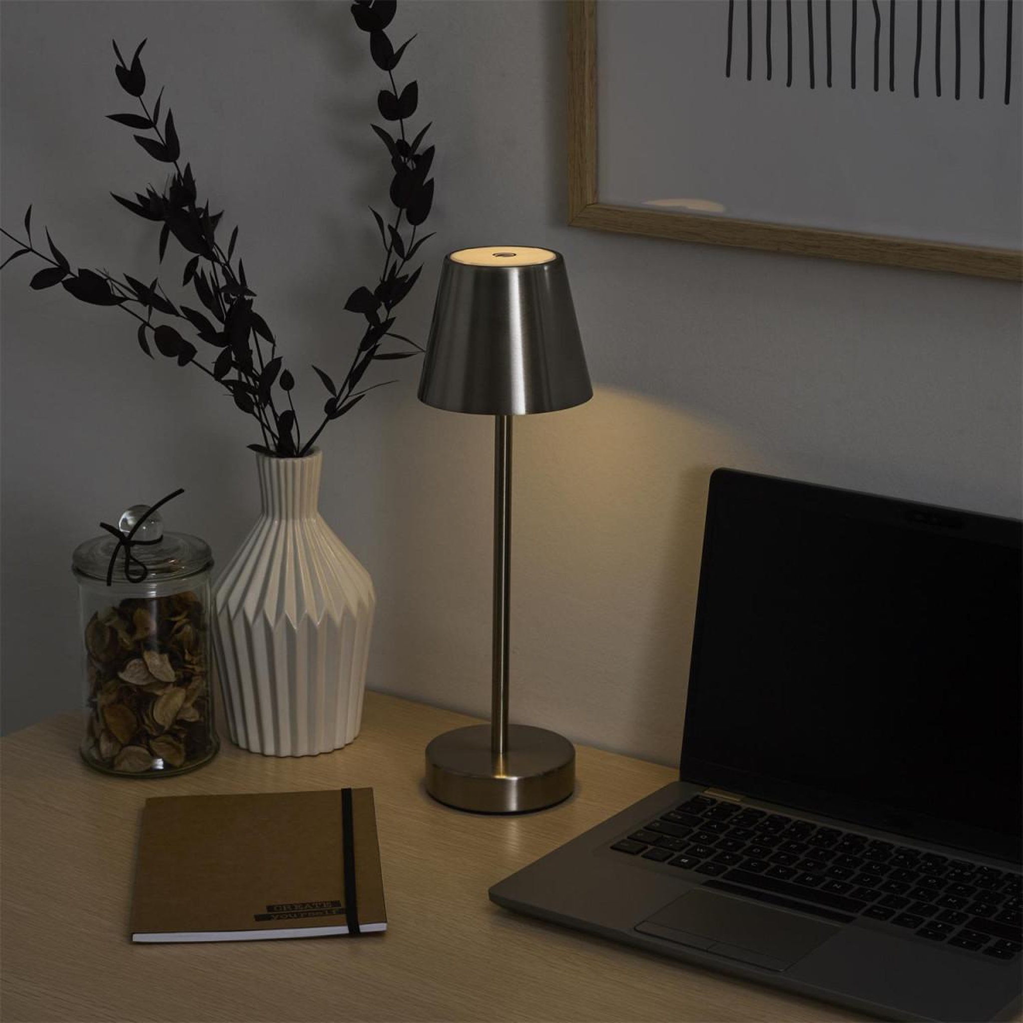 Voir la diapositive 5 : The Home Deco Factory Lampe à poser tactile  rechargeable  36cm argent