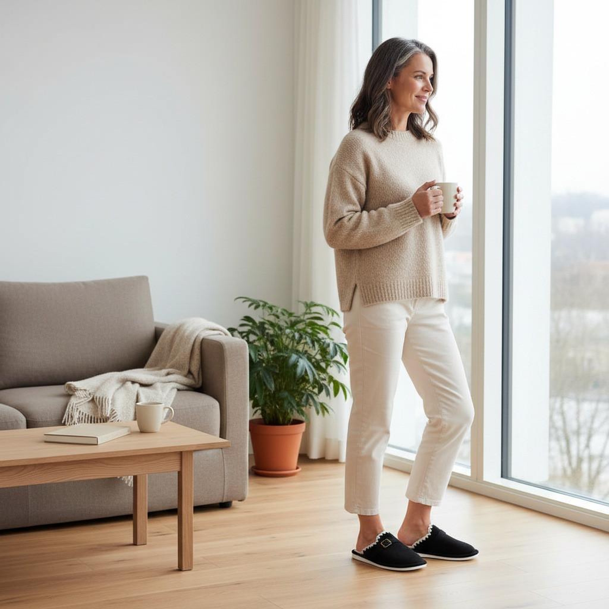 Voir la diapositive 5 : OZABI OZABI Mules Femme, Aspect Daim, Broderie Scandinave, Doublure Fourrure
