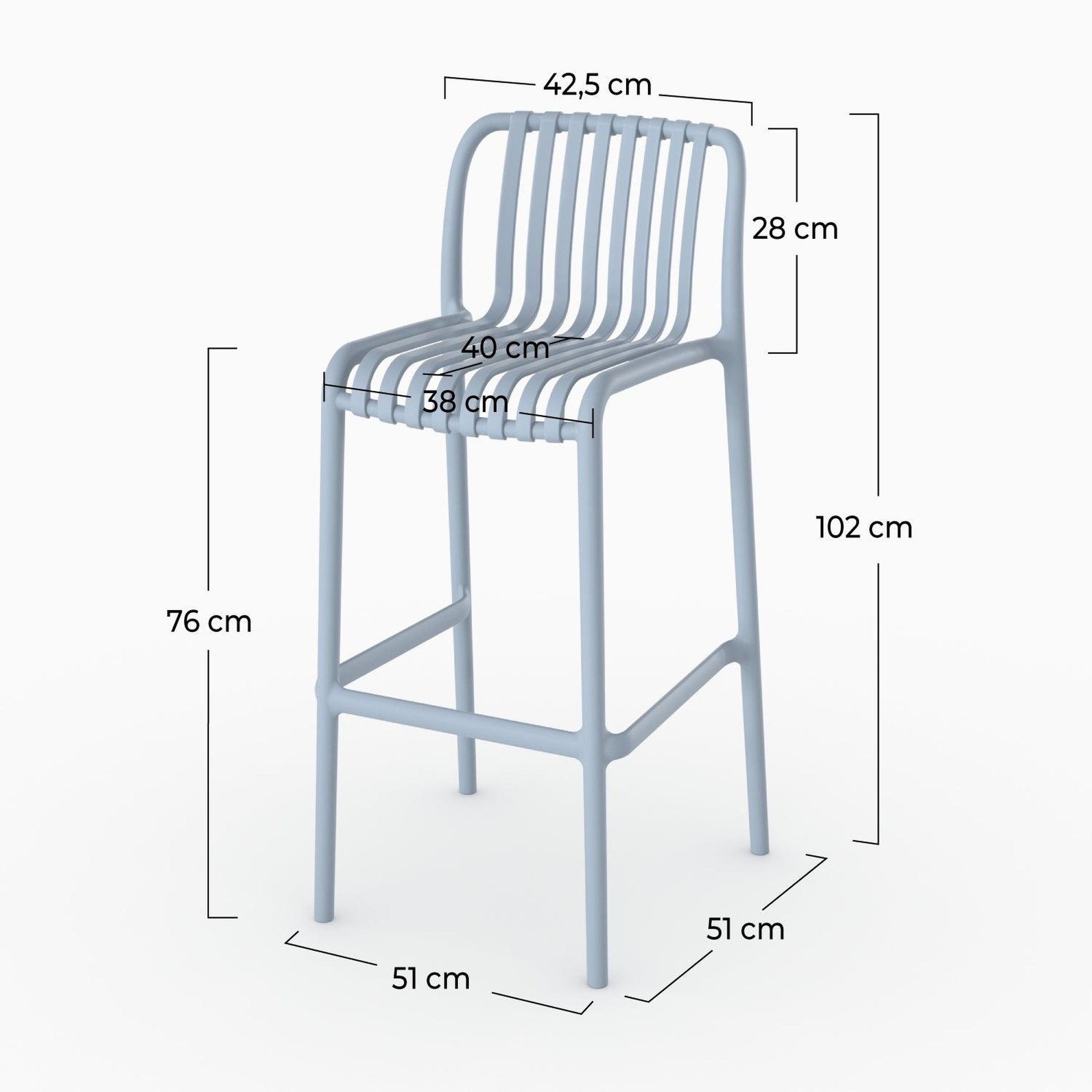 Voir la diapositive 4 : MAISON PAVANE Lot de 2 chaises de bar de jardin 76 cm en plastique bleu pastel-duli