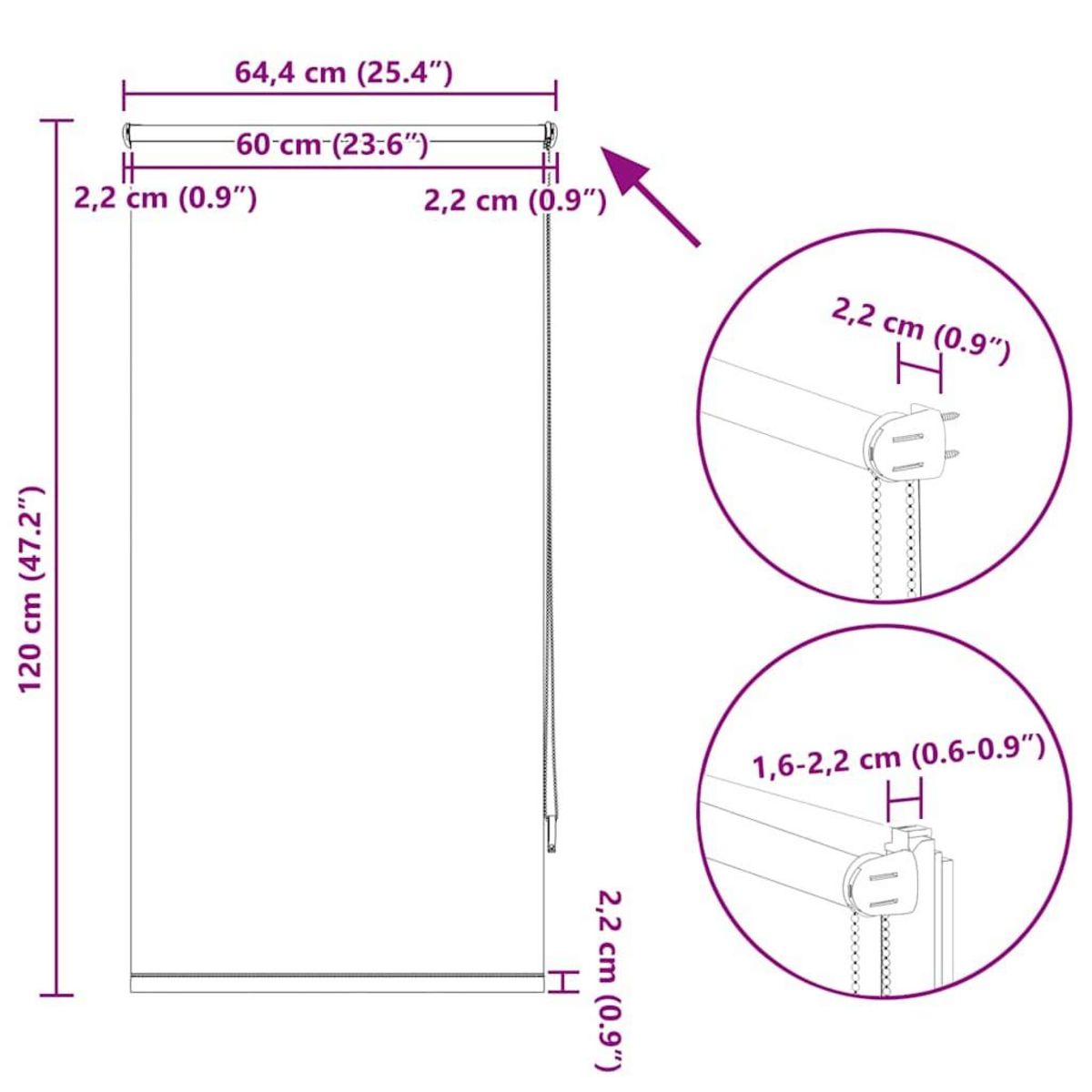 VIDAXL Store enrouleur occultant creme 60 x 120 cm