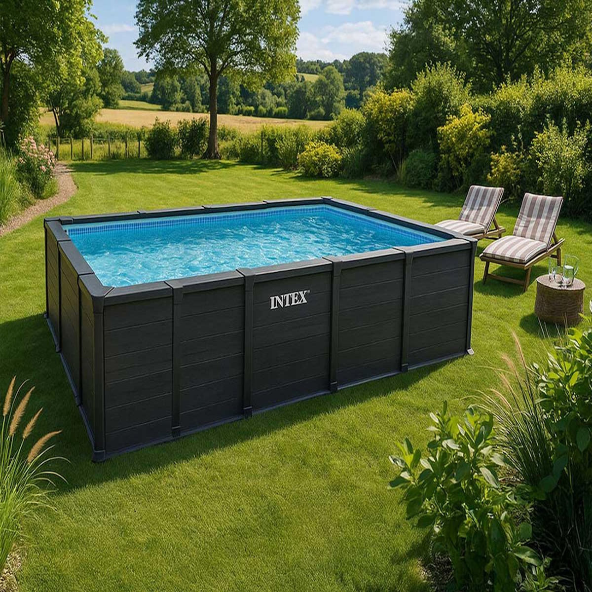 INTEX Piscine tubulaire Graphite rectangulaire 6,00 x 3,00 x 1,24 m - Intex