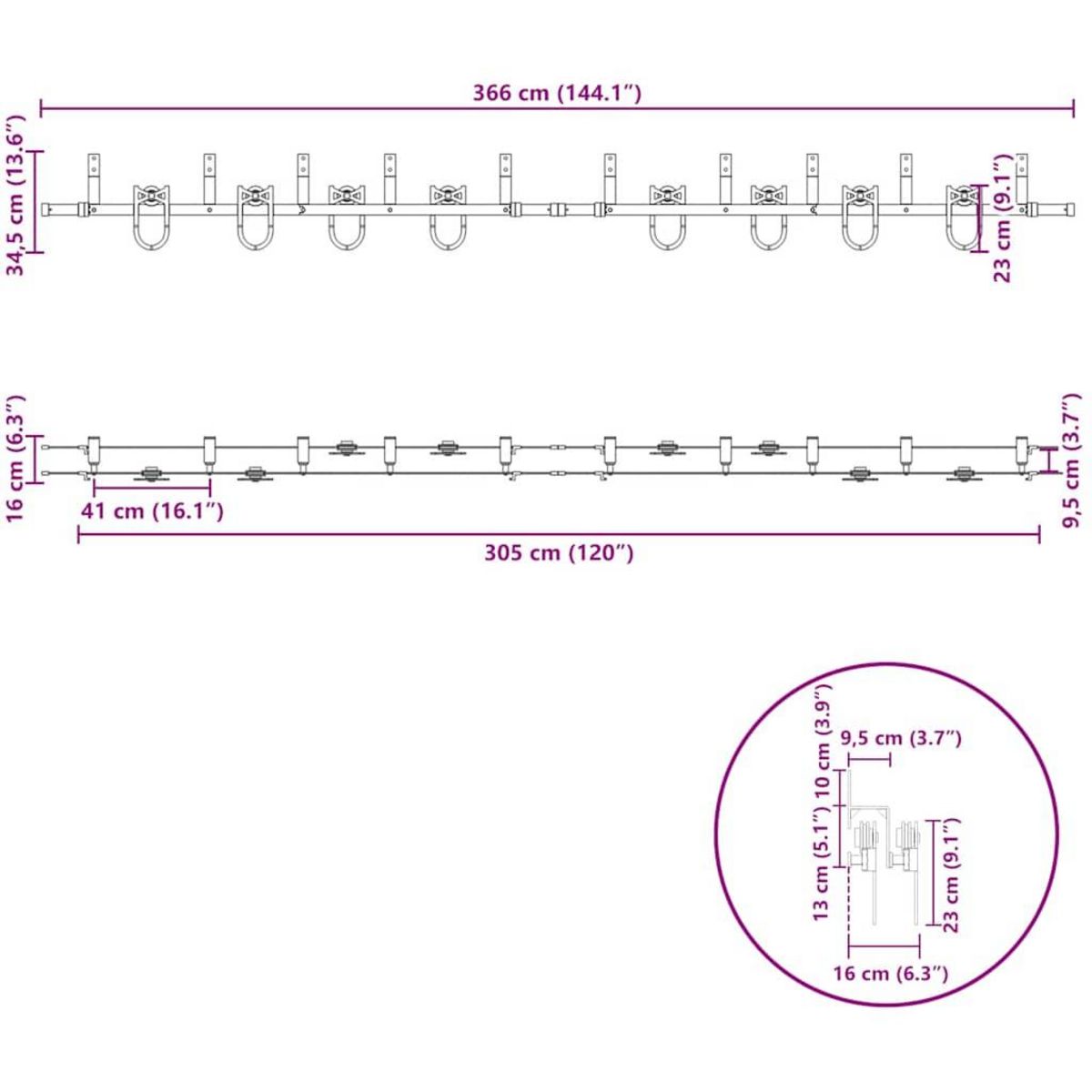 VIDAXL Kit de quincaillerie de porte coulissante 366 cm acier noir