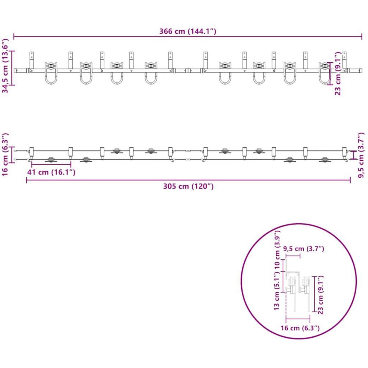 VIDAXL Kit de quincaillerie de porte coulissante 366 cm acier noir